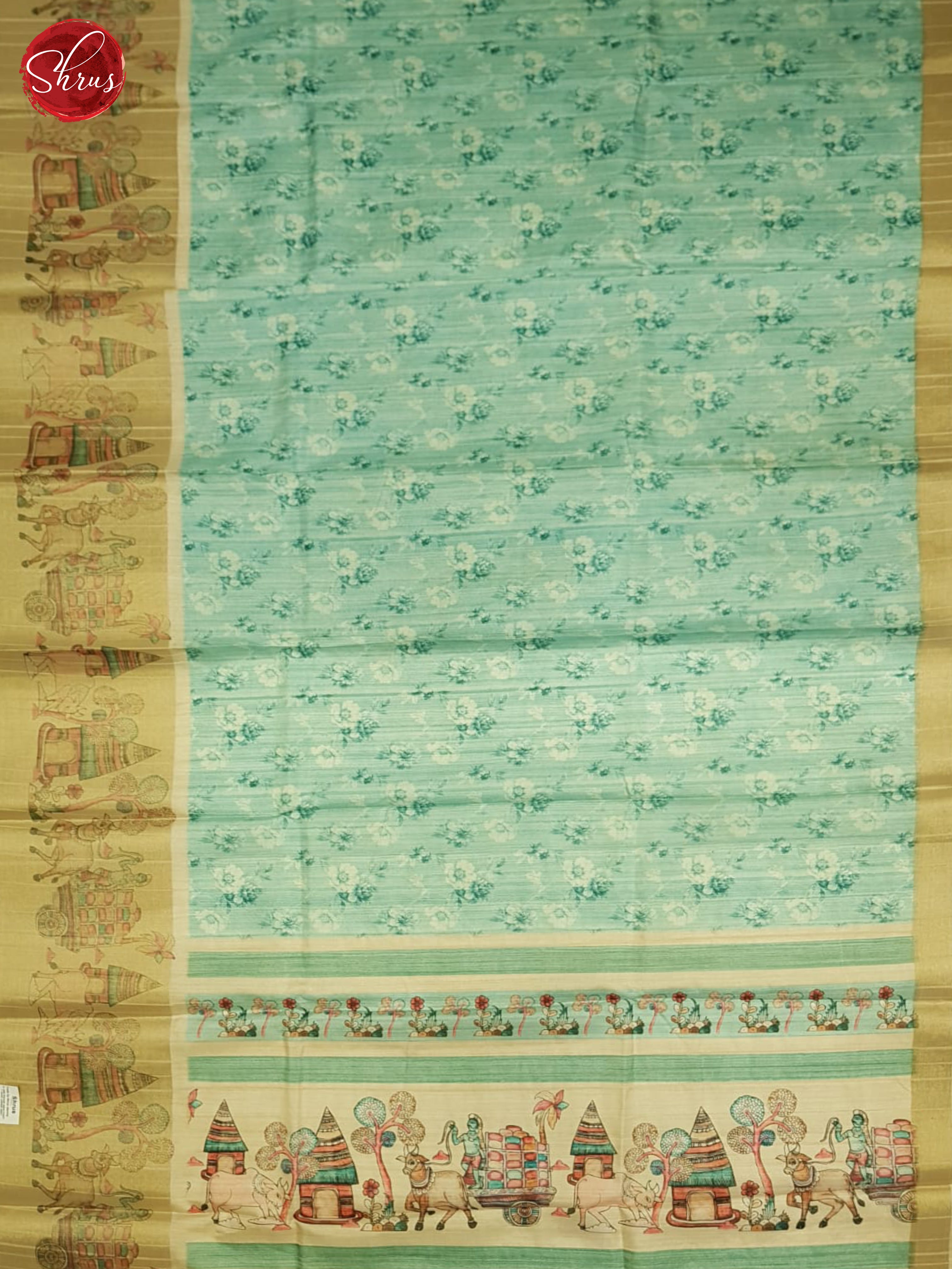 Teal Blue And Beige-Semi Tussar saree - Shop on ShrusEternity.com