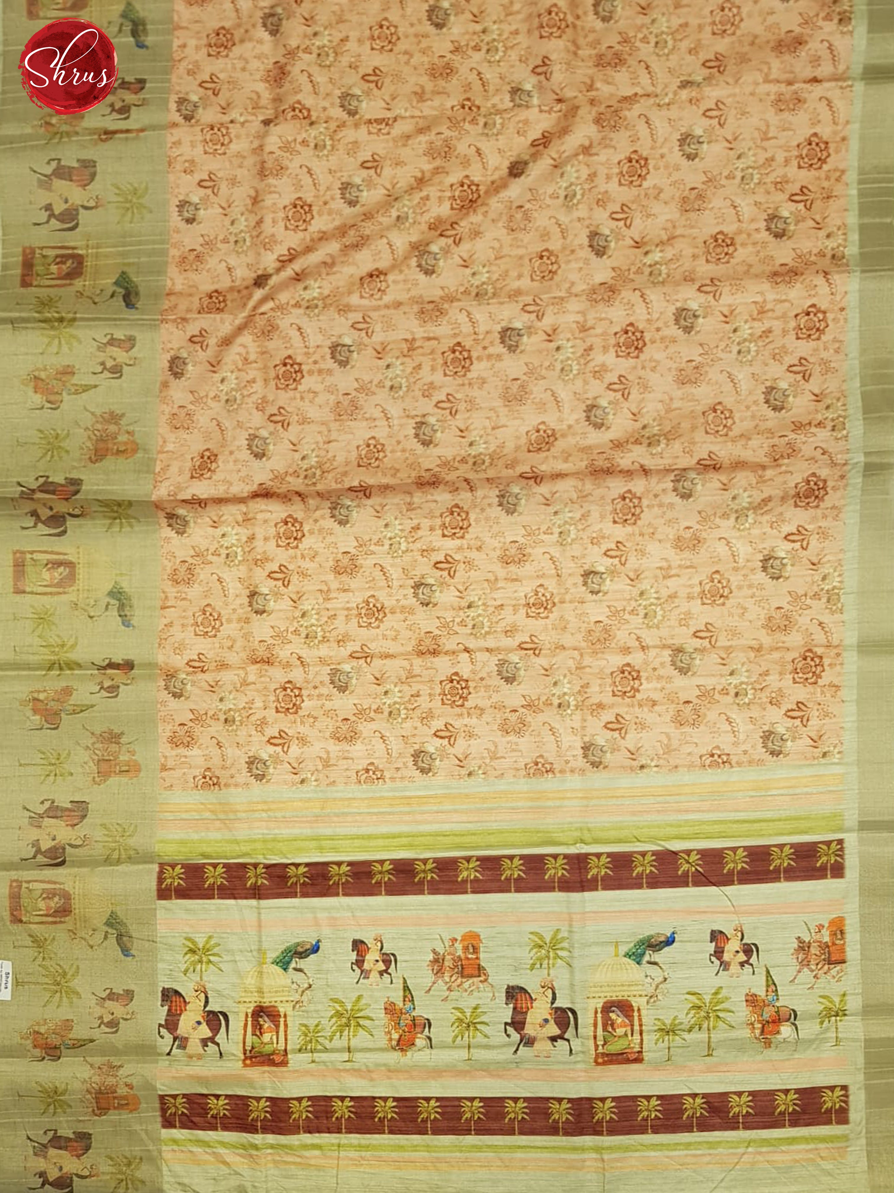 Light Orange And Green-Semi Tussar Saree - Shop on ShrusEternity.com