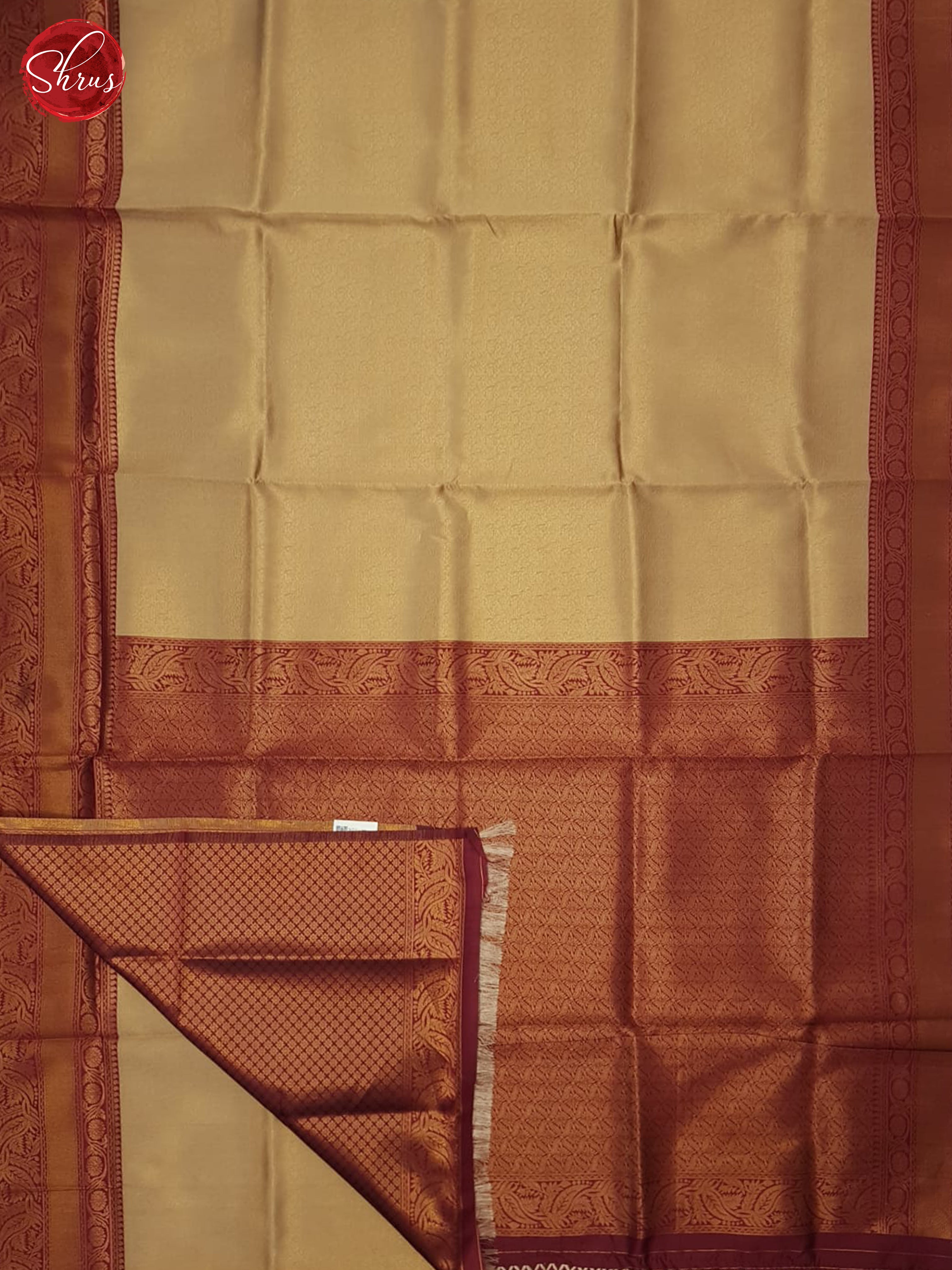 Sandal and Arakku Maroon- Semi Kanchipuram Saree - Shop on ShrusEternity.com