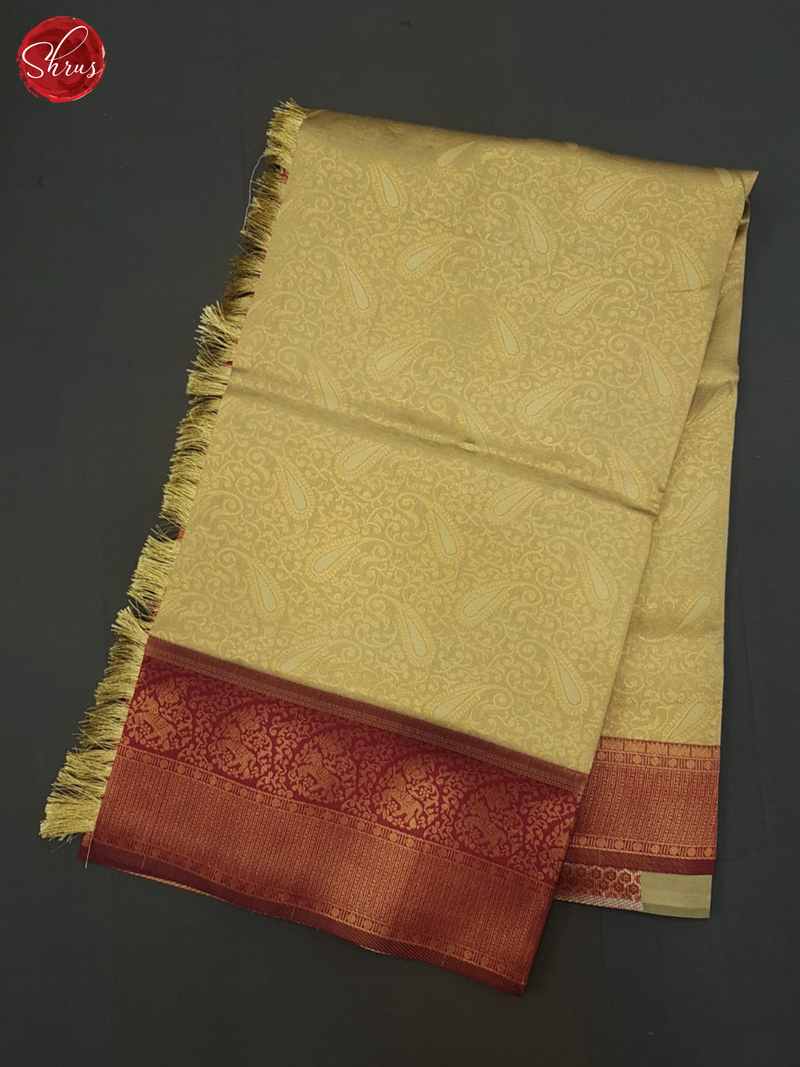 Beige & Maroon- Semi Kanchipuram Saree - Shop on ShrusEternity.com