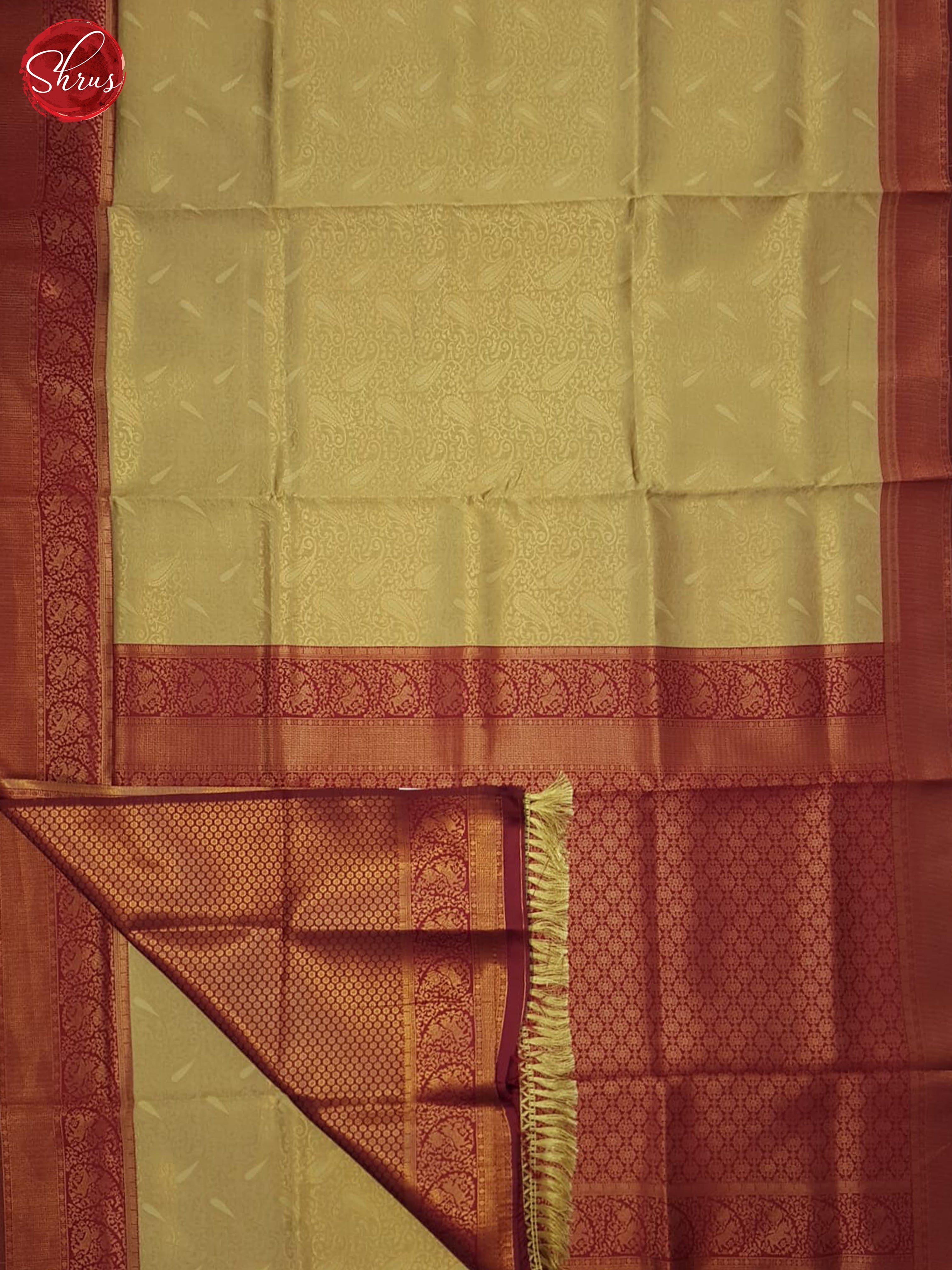 Beige & Maroon- Semi Kanchipuram Saree - Shop on ShrusEternity.com