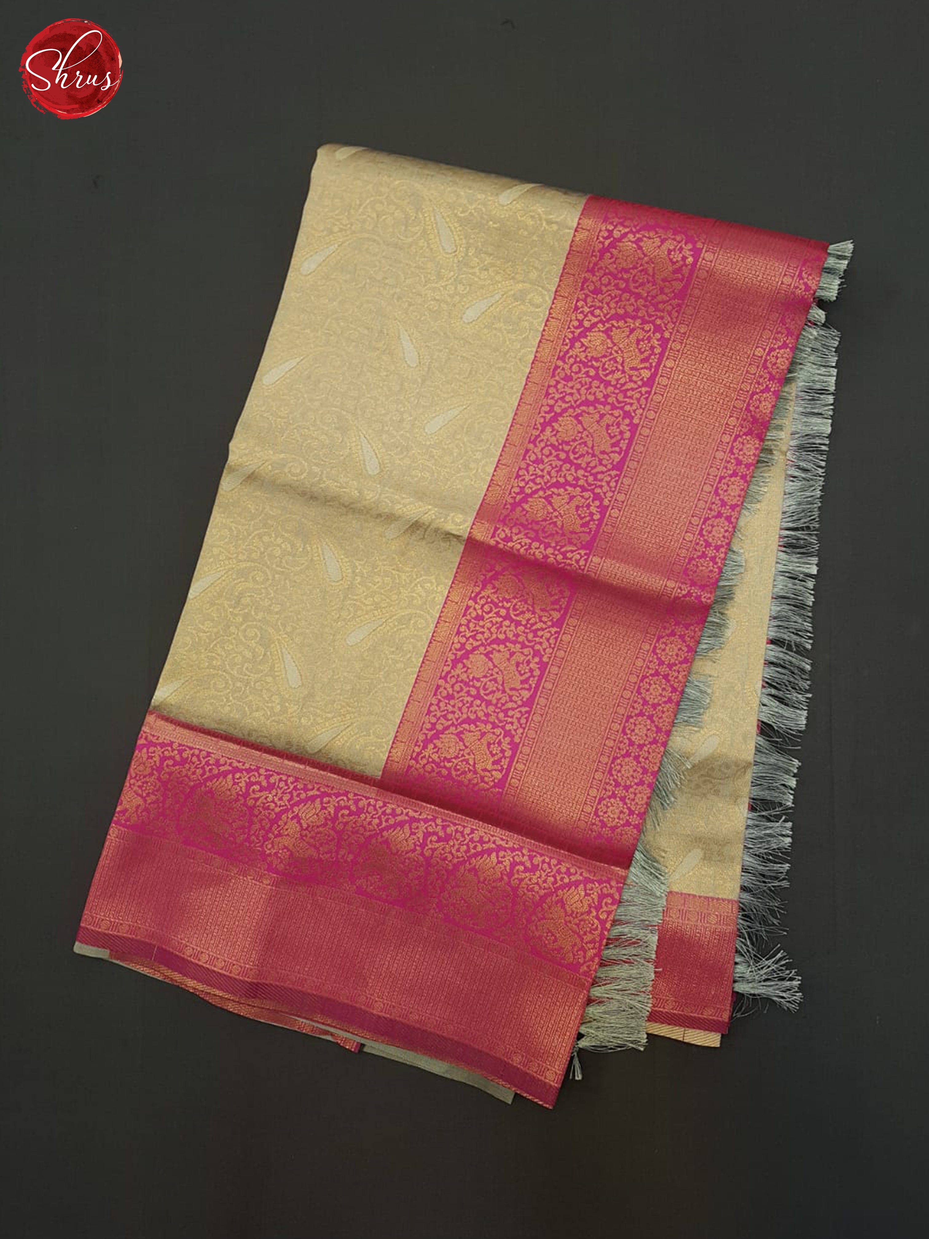 Beige & Pink - Semi Kanchipuram Saree - Shop on ShrusEternity.com