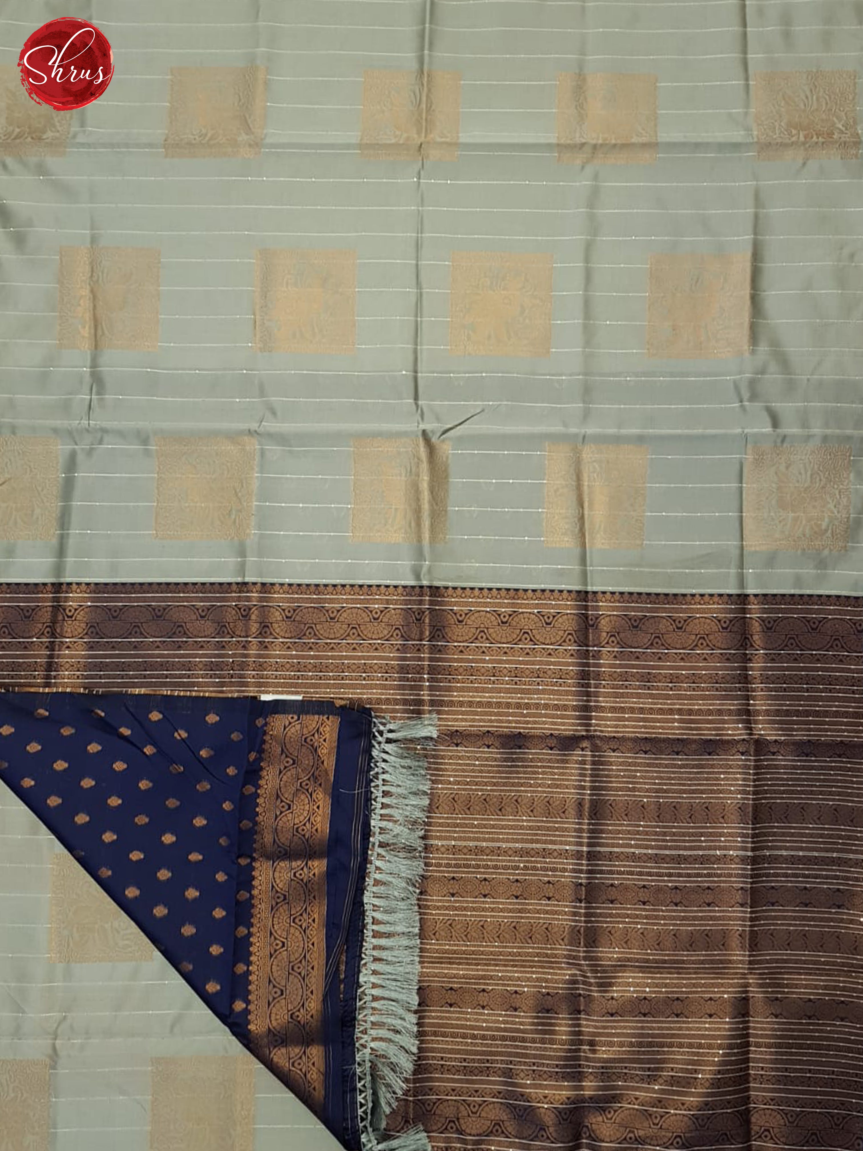 Grey & Blue - Semi Softsilk Saree - Shop on ShrusEternity.com