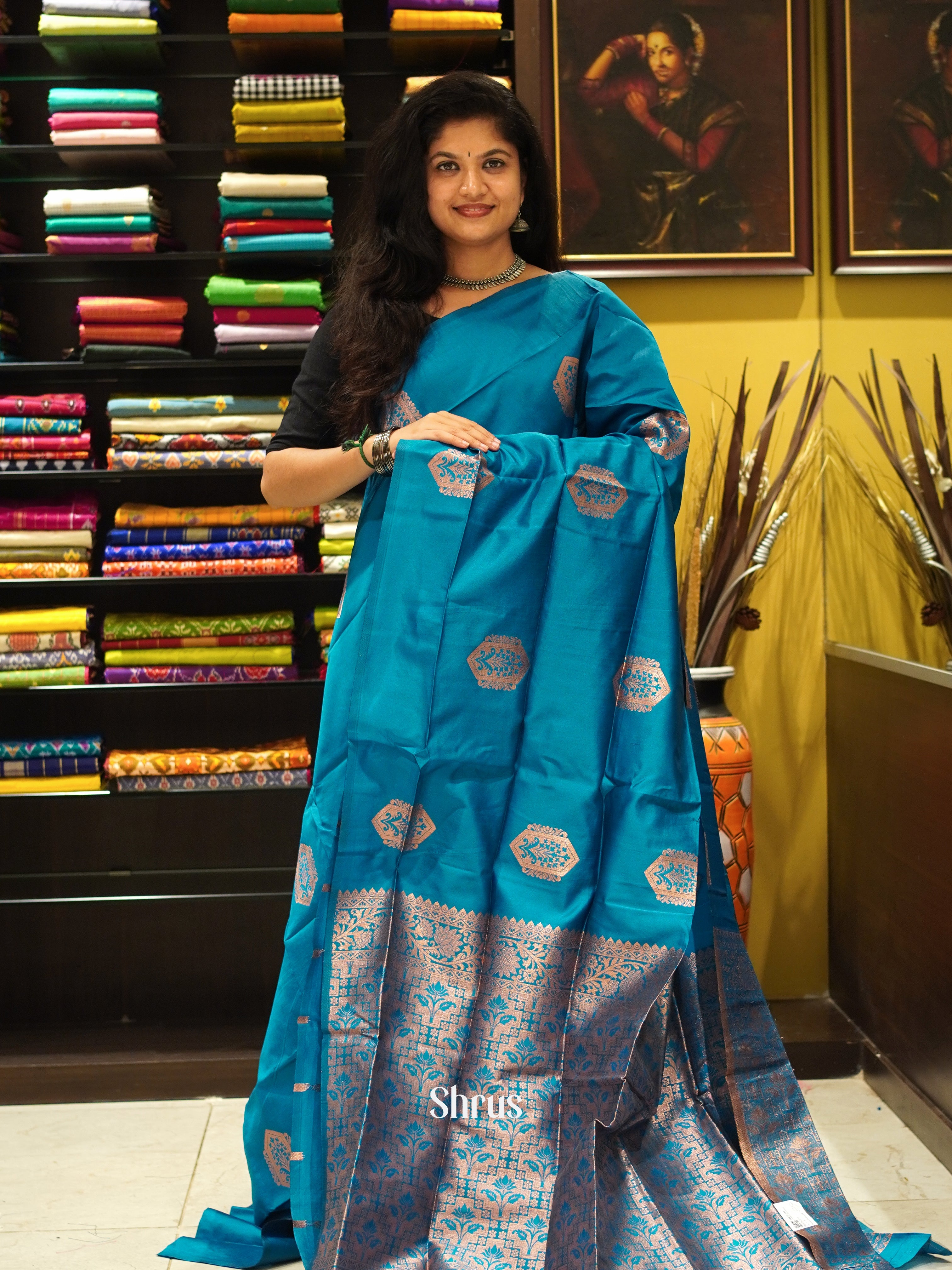 Blue(Single Tone)- Semi Soft Silk Saree - Shop on ShrusEternity.com