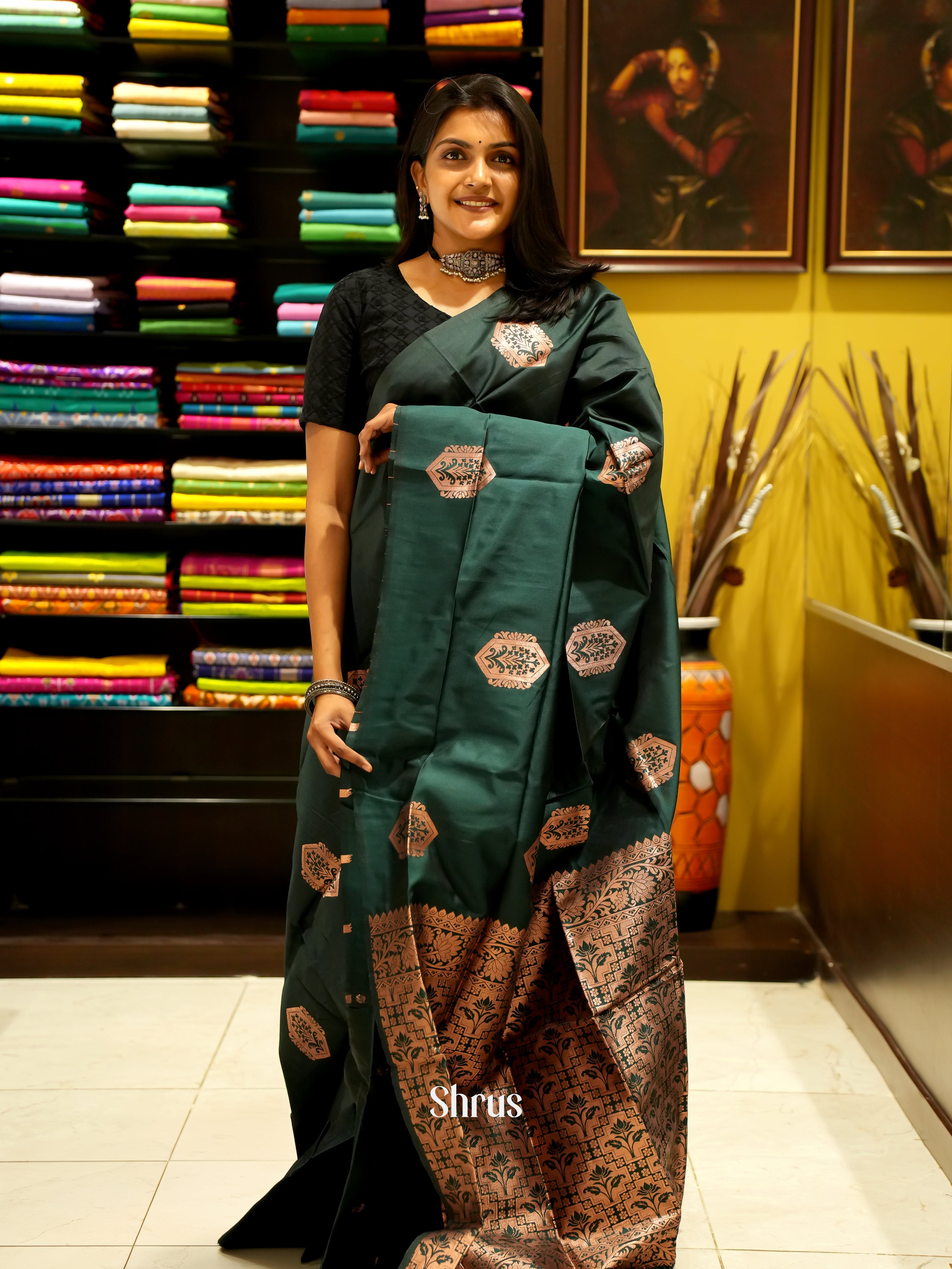 Green(Single Tone)- Semi Softsilk Saree - Shop on ShrusEternity.com