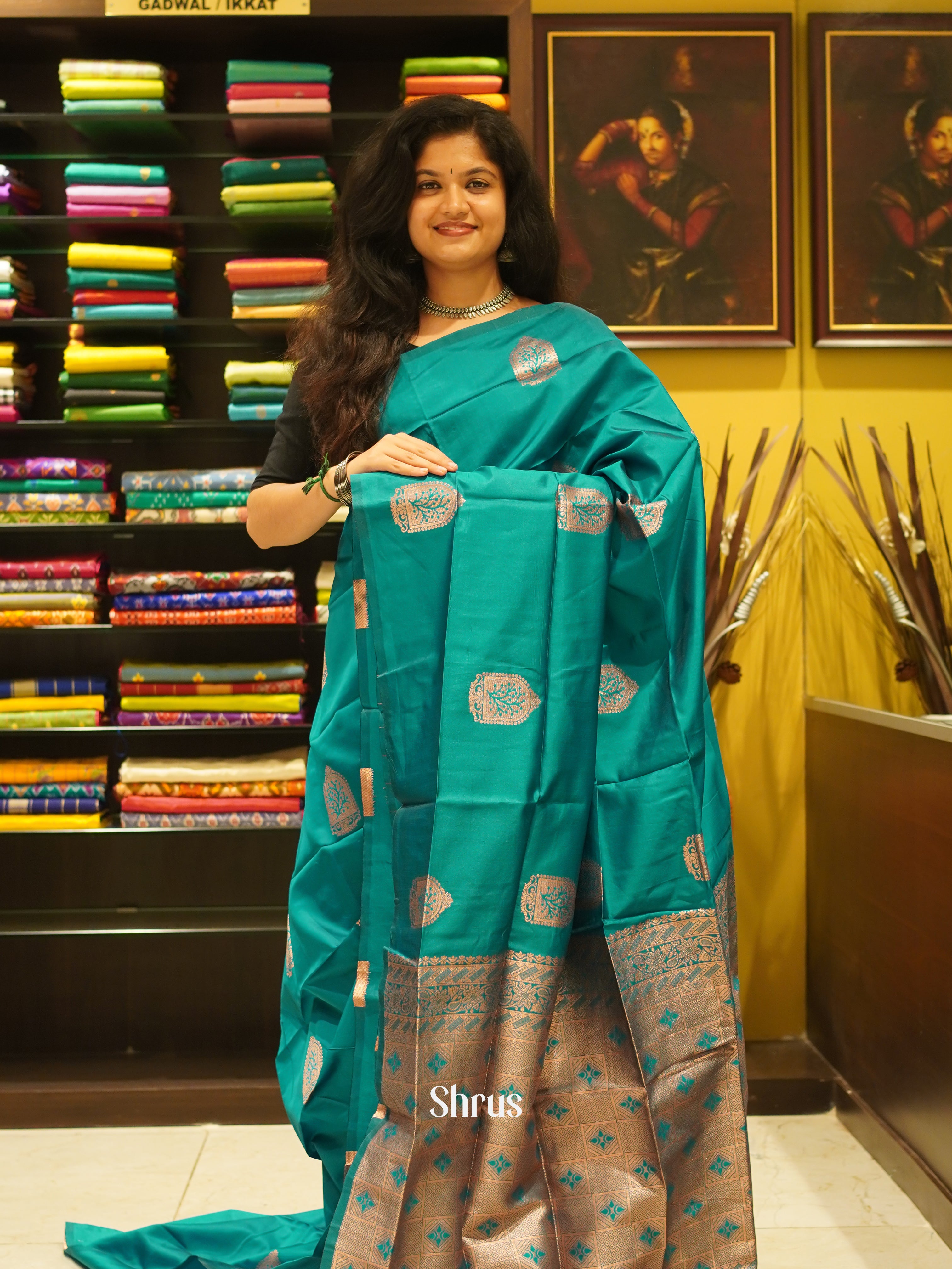 Peacock Green(single tone)- Semi soft silk saree - Shop on ShrusEternity.com