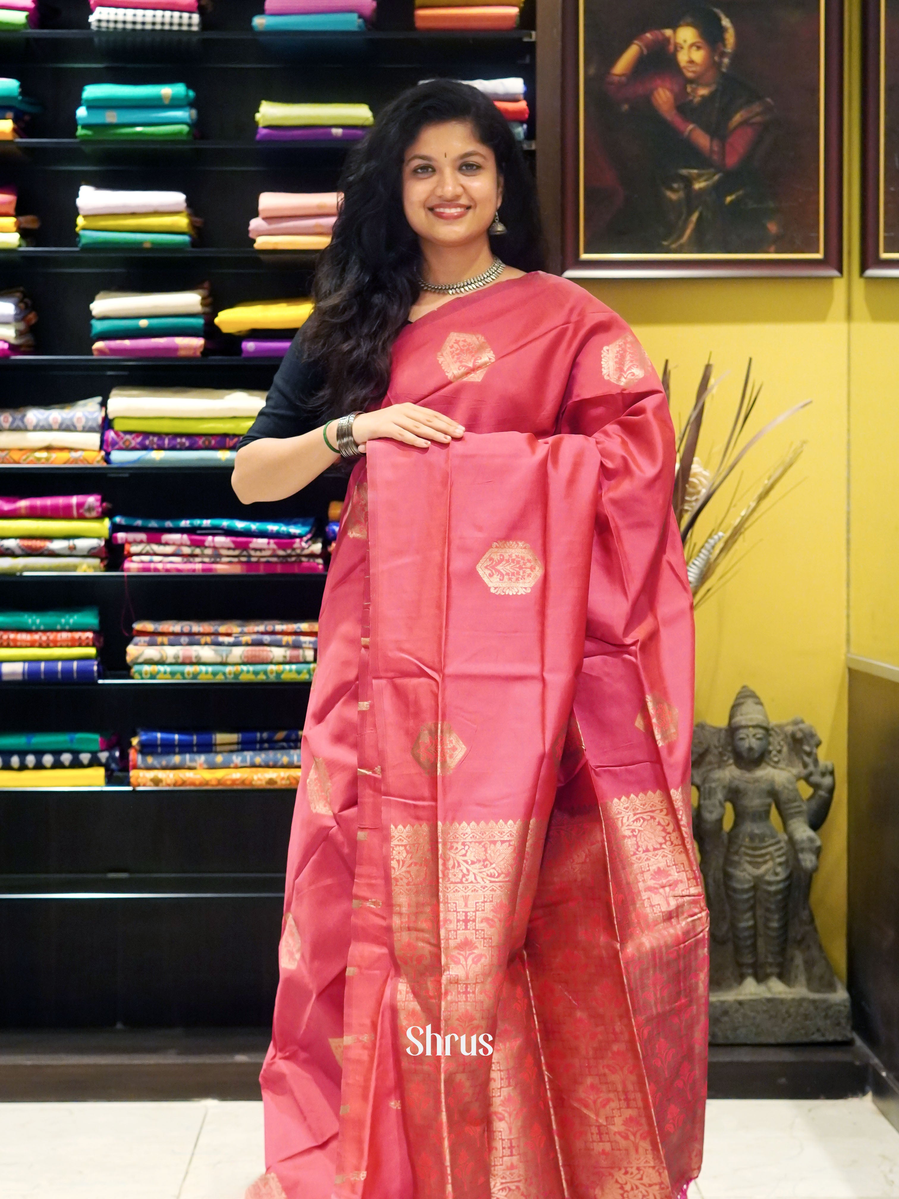 Pink(Single Tone) - Semi Softsilk Saree - Shop on ShrusEternity.com