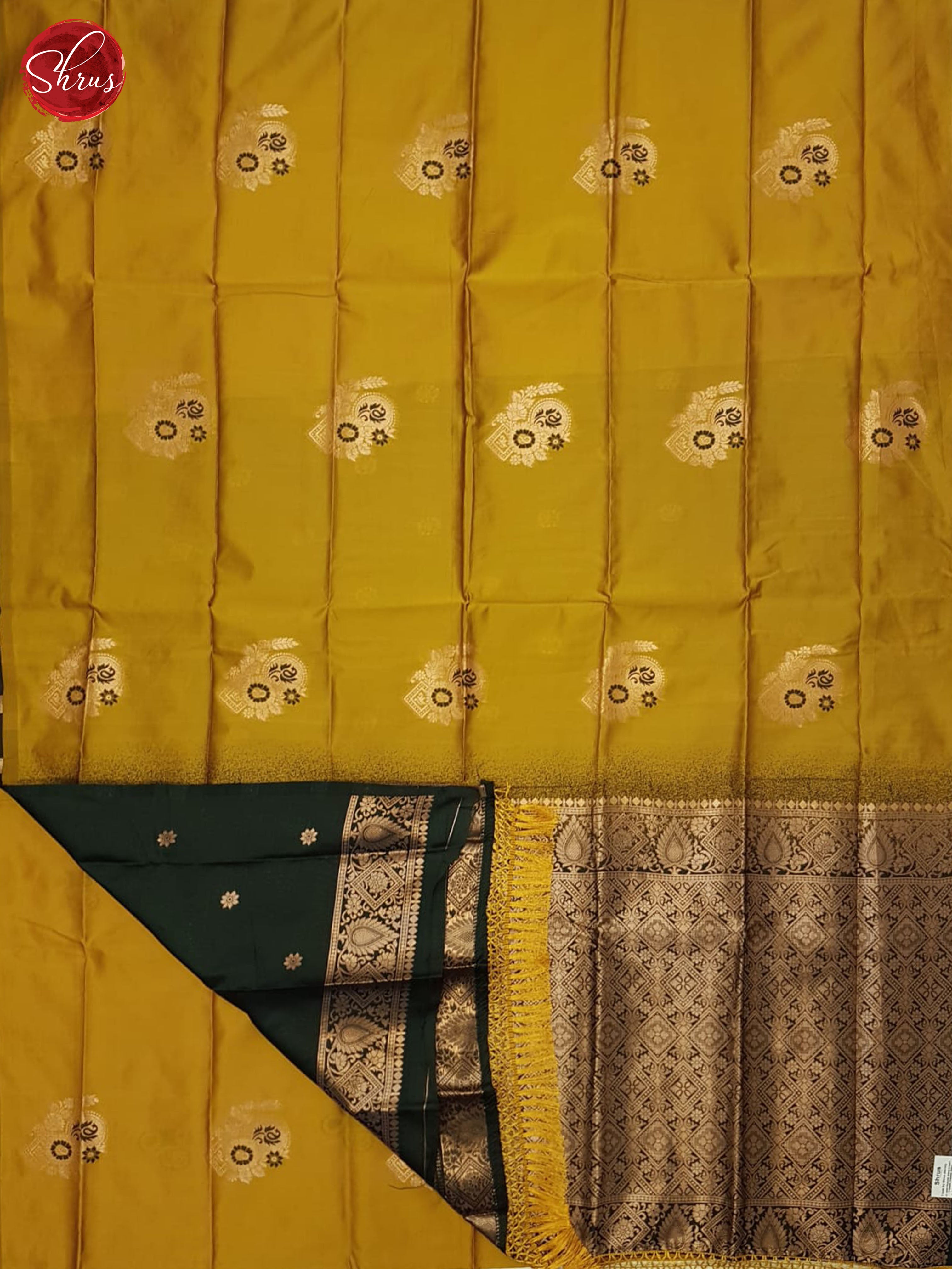 Mustard and green - Semi Softsilk Saree - Shop on ShrusEternity.com