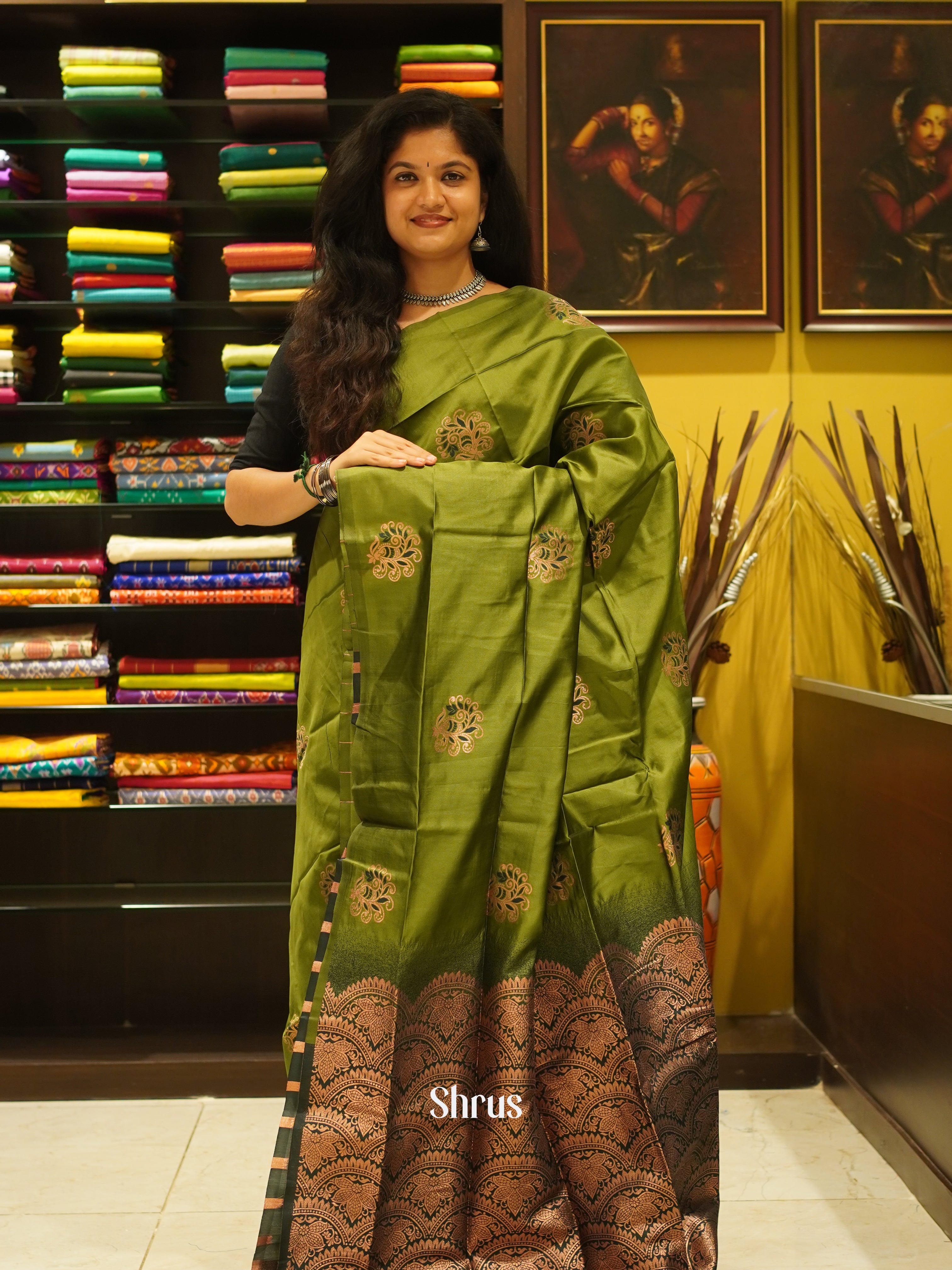 Green and dark Green- semi soft silk saree - Shop on ShrusEternity.com