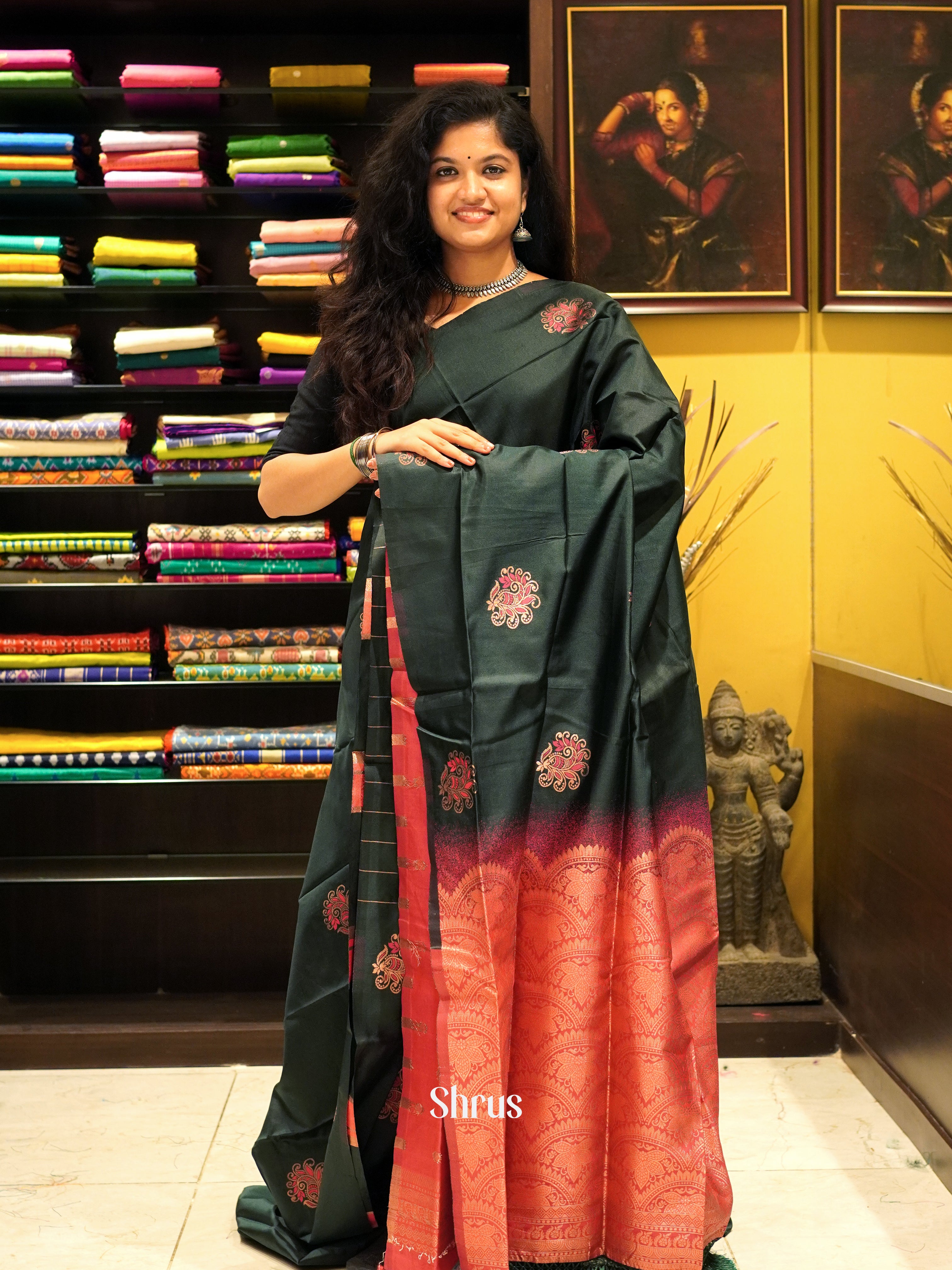 Green And Pink- Semi Soft silk saree - Shop on ShrusEternity.com