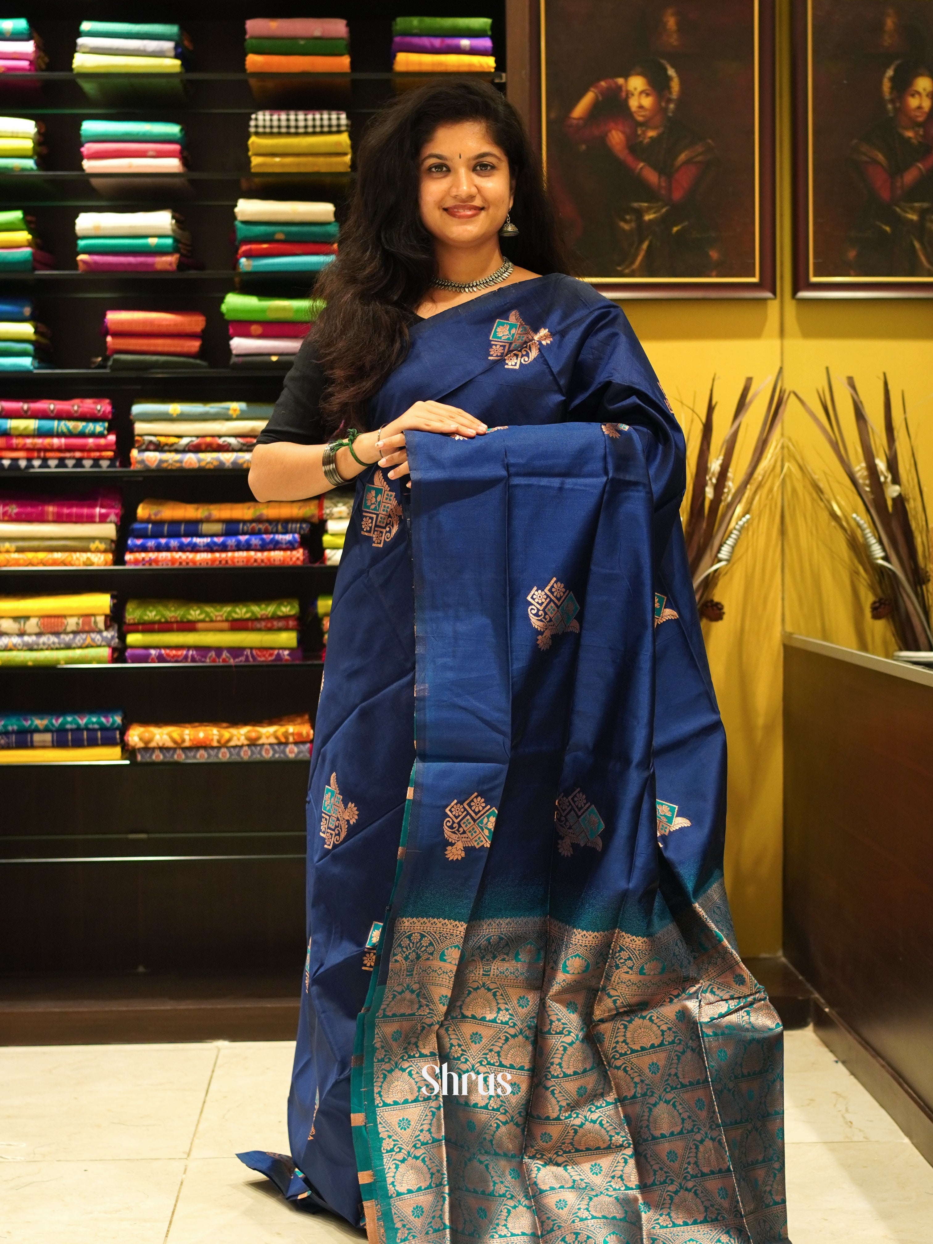 Blue And Green- Semi soft silk saree - Shop on ShrusEternity.com
