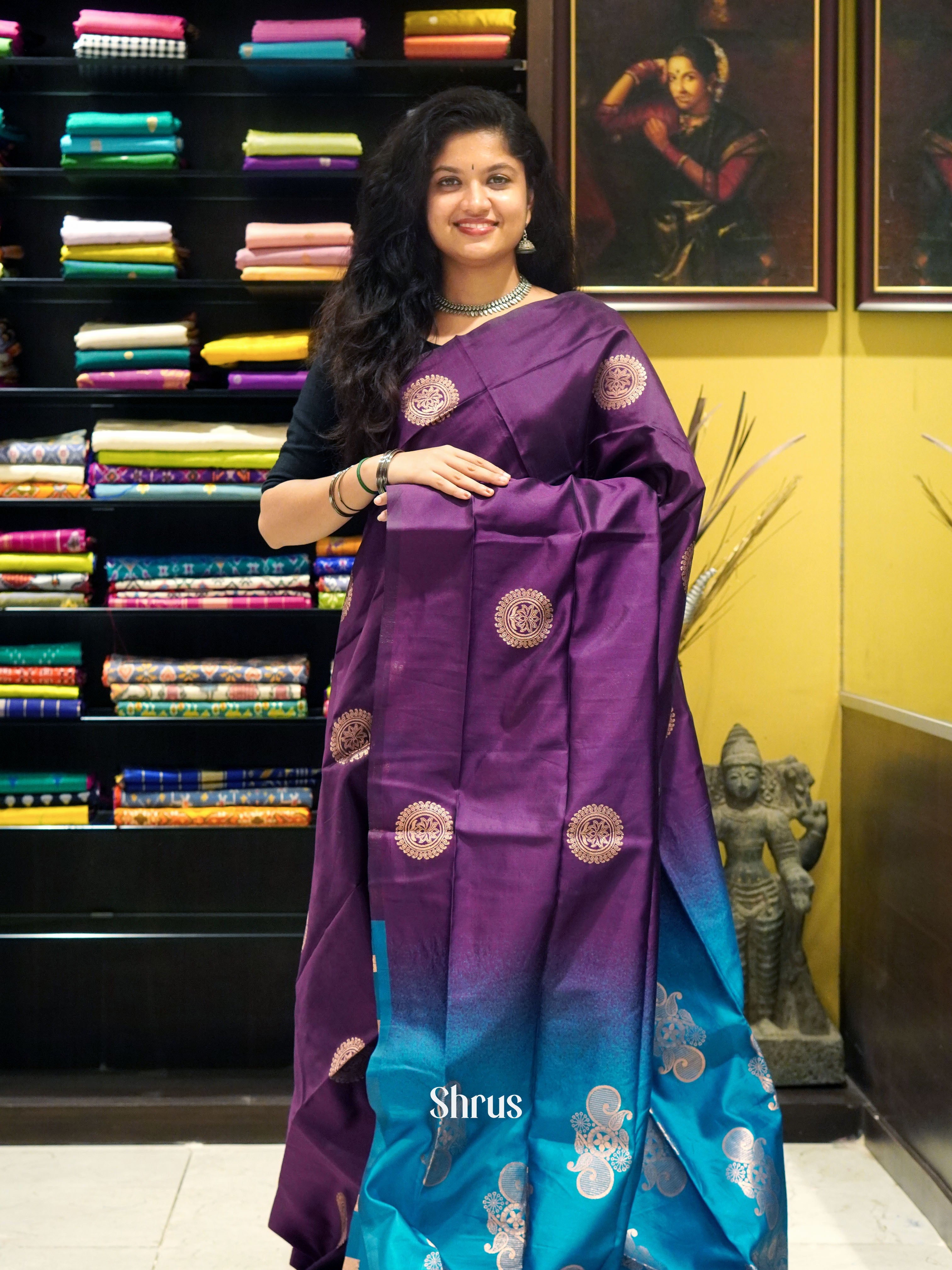 Deep Wine And Blue- Semi Soft Silk - Shop on ShrusEternity.com
