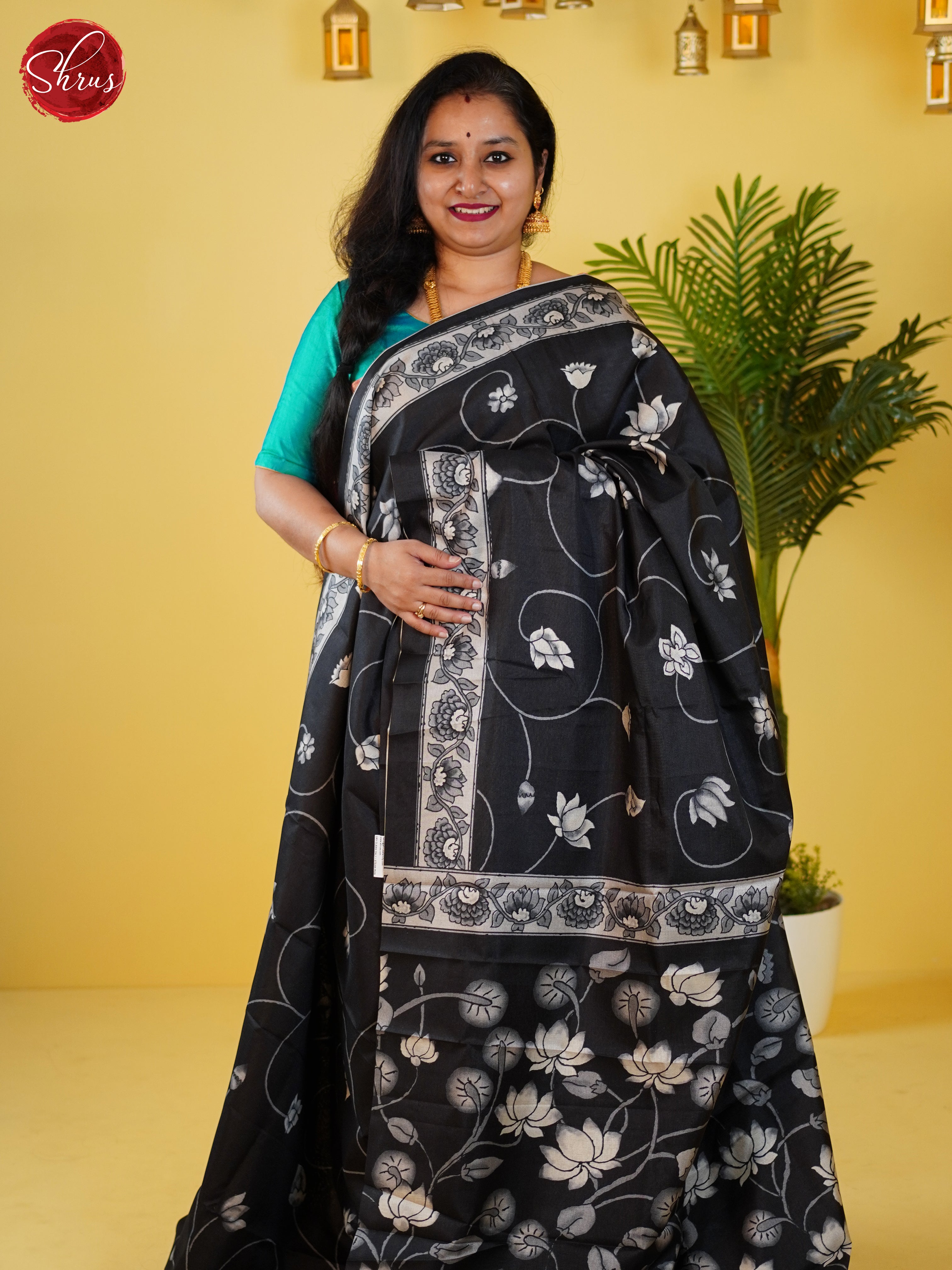 Black(Single Tone)- Semi Tussar Saree - Shop on ShrusEternity.com