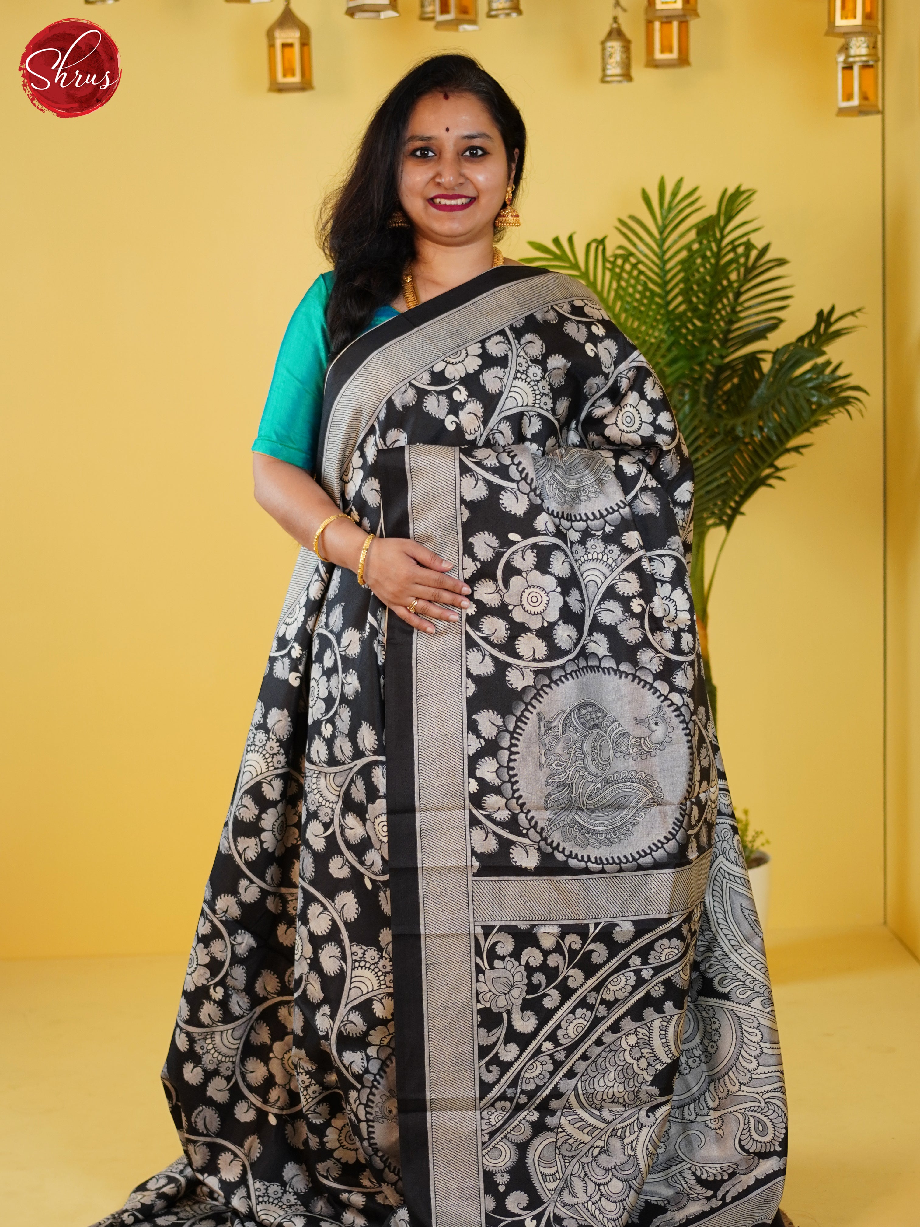 Black(Single Tone) - Semi Tussar Saree - Shop on ShrusEternity.com