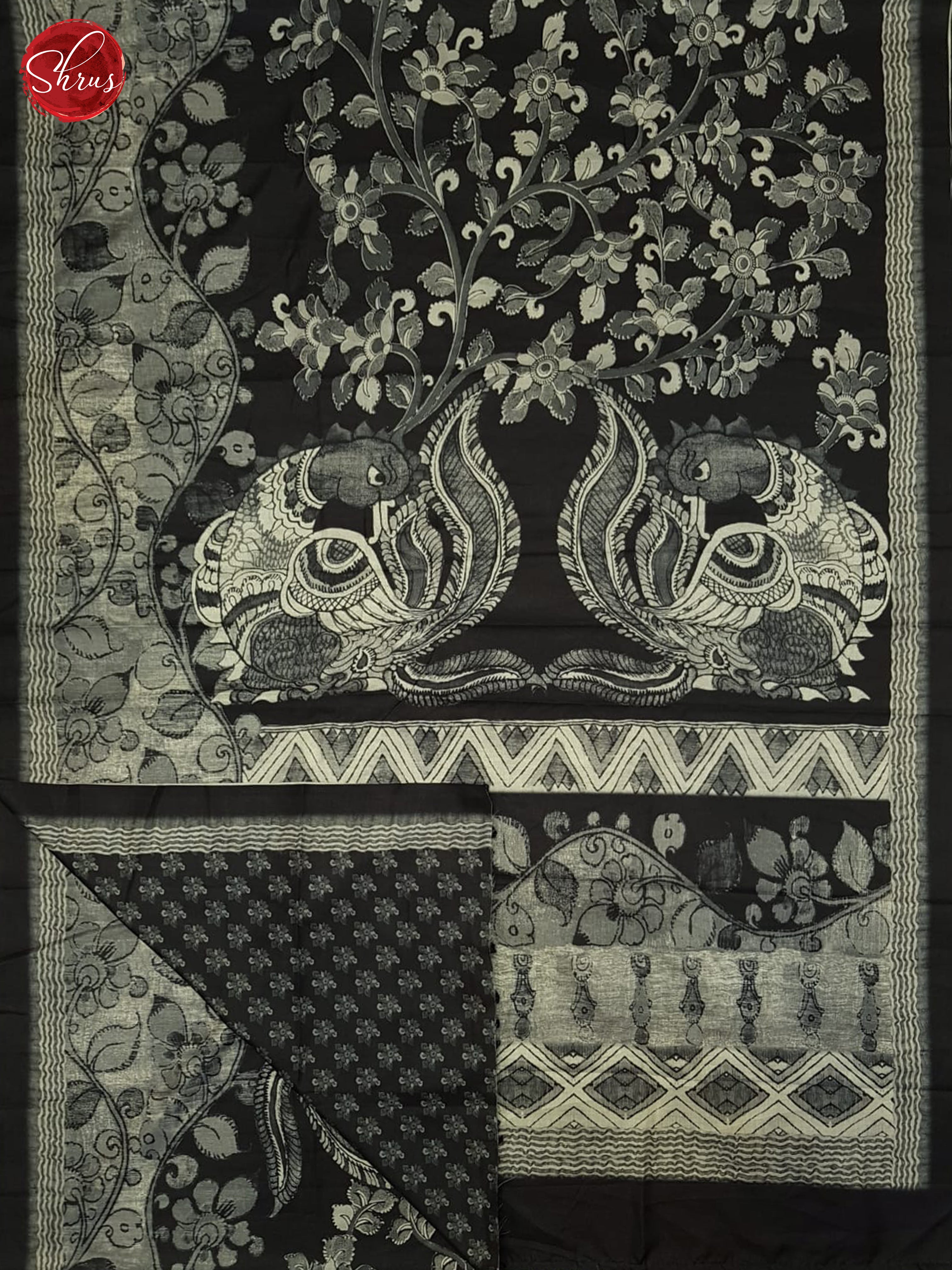 Black (SIngle tone)- Semi Tussar Saree - Shop on ShrusEternity.com