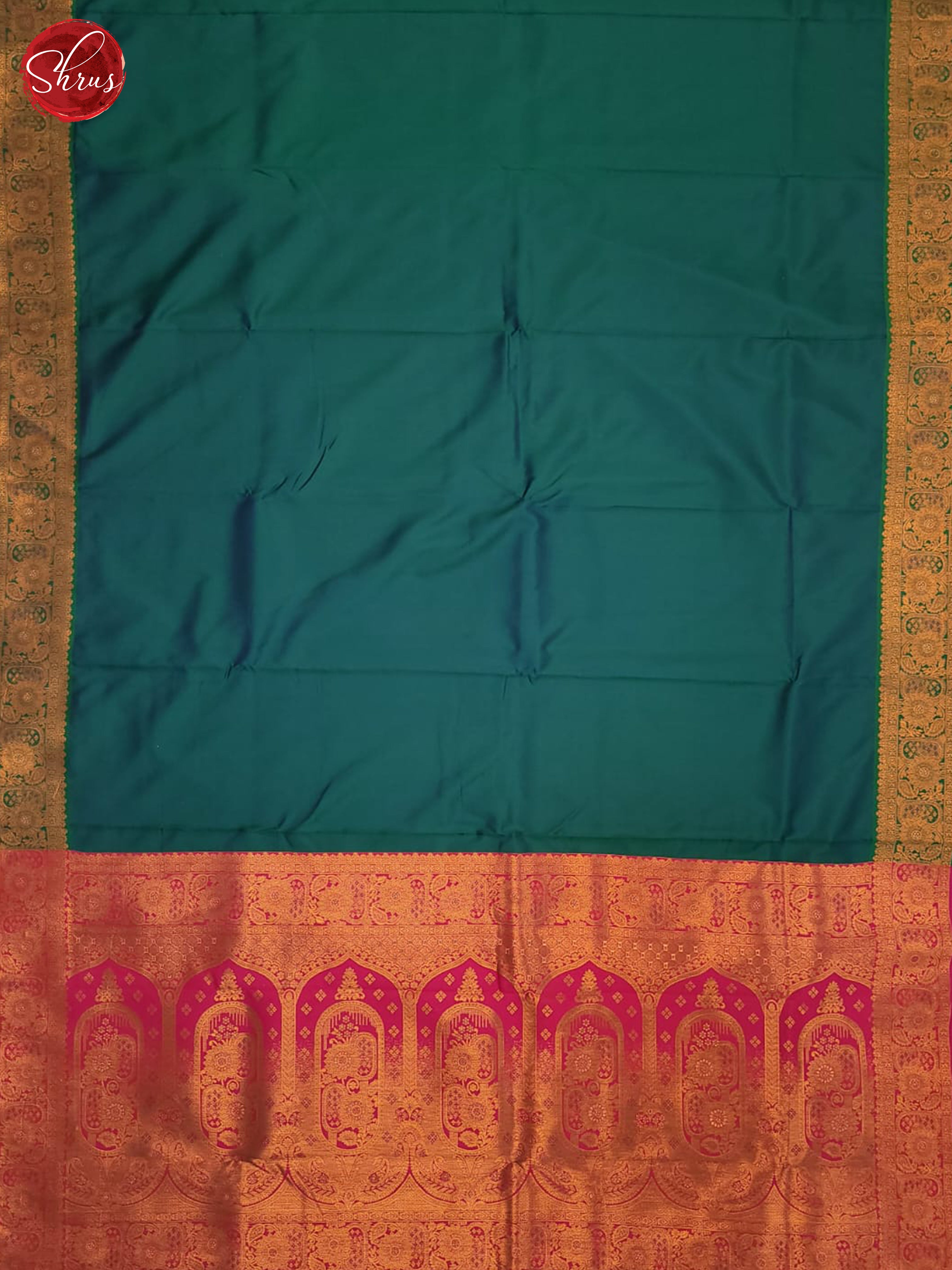 Peacock Green & Pink - Semi Kanchipuram Saree - Shop on ShrusEternity.com