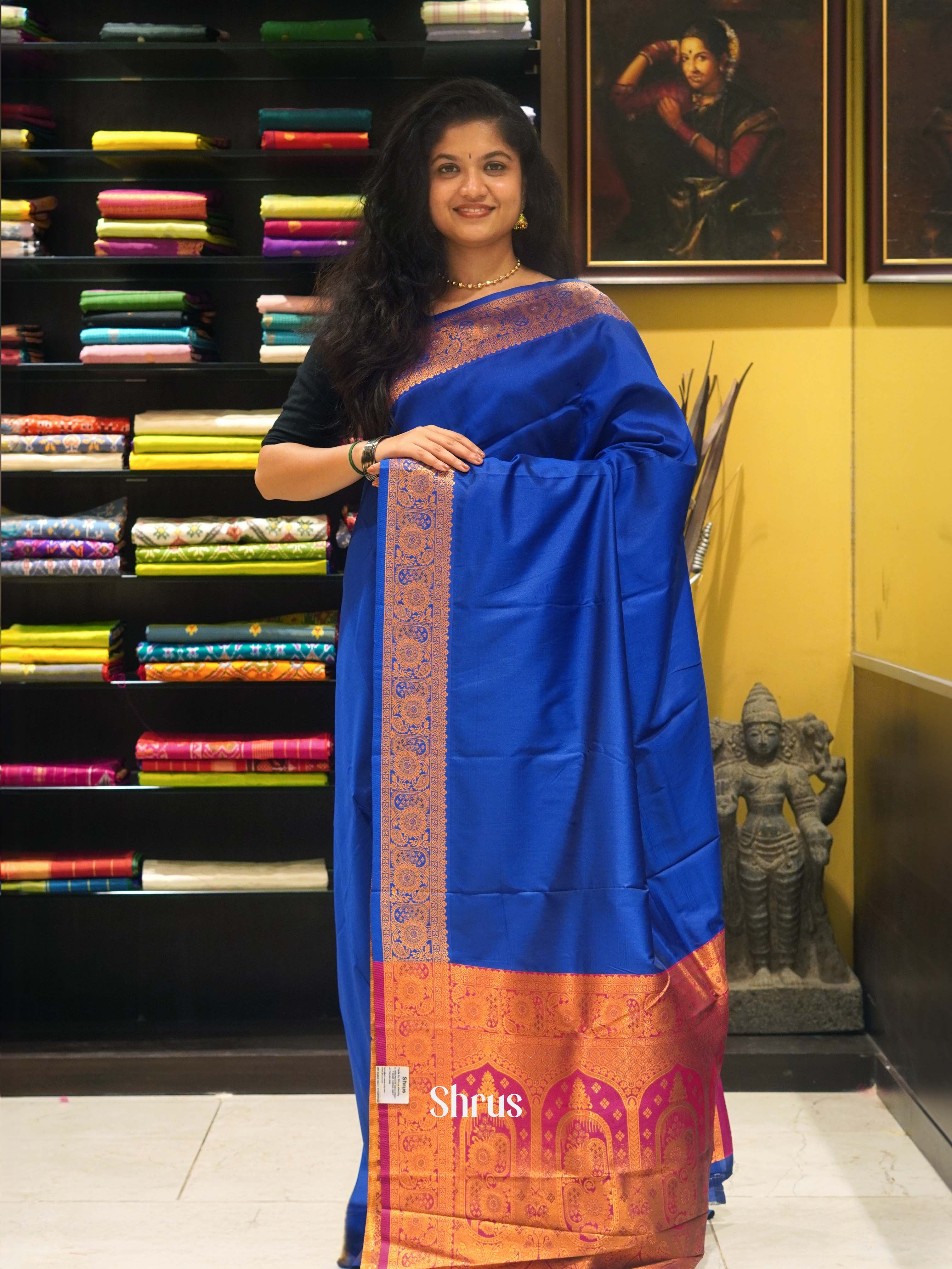 Blue And Pink-Semi kanchipuram Saree - Shop on ShrusEternity.com