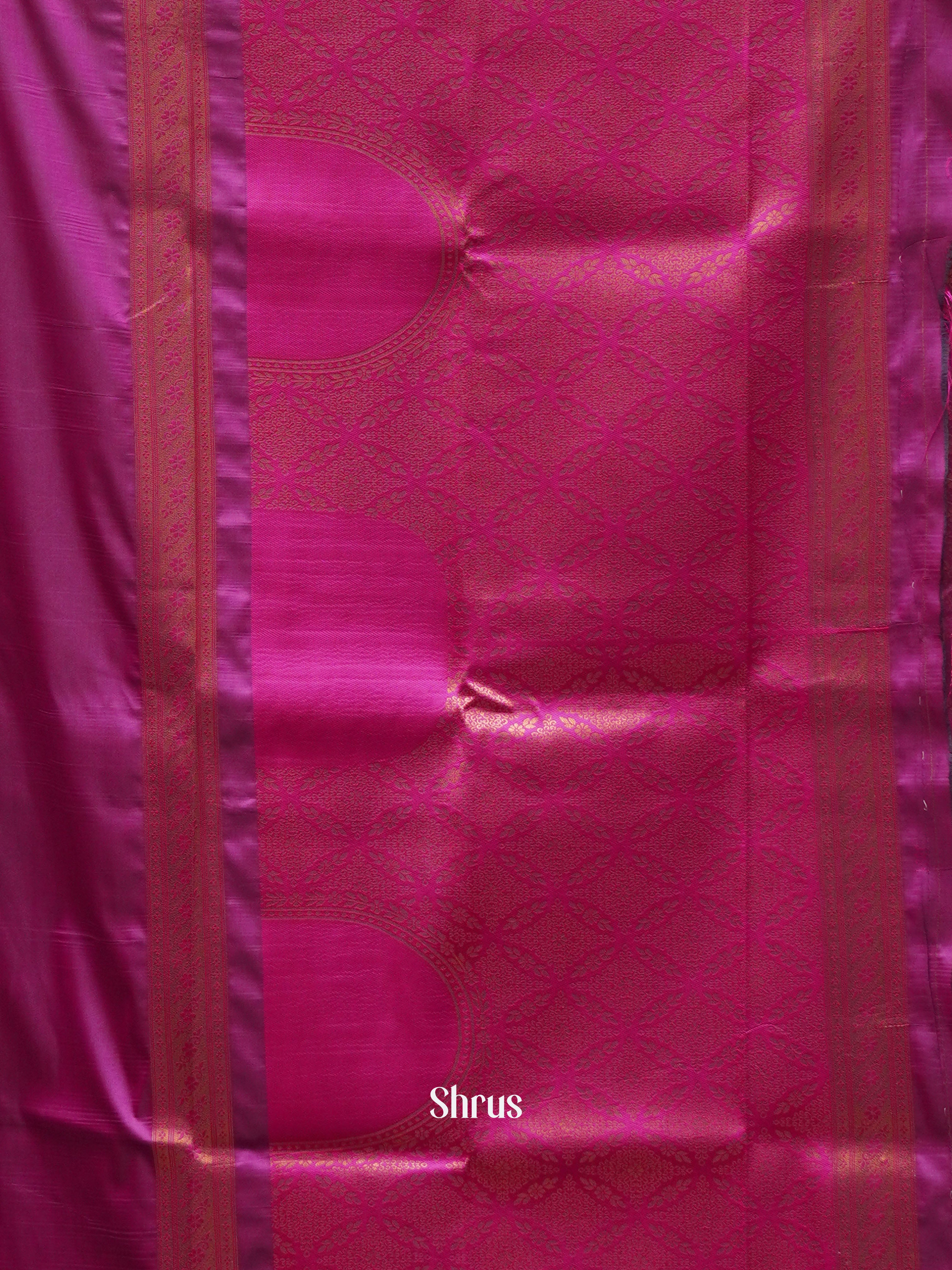 Peacock Green & Pink- Semi Kanchipuram Saree - Shop on ShrusEternity.com