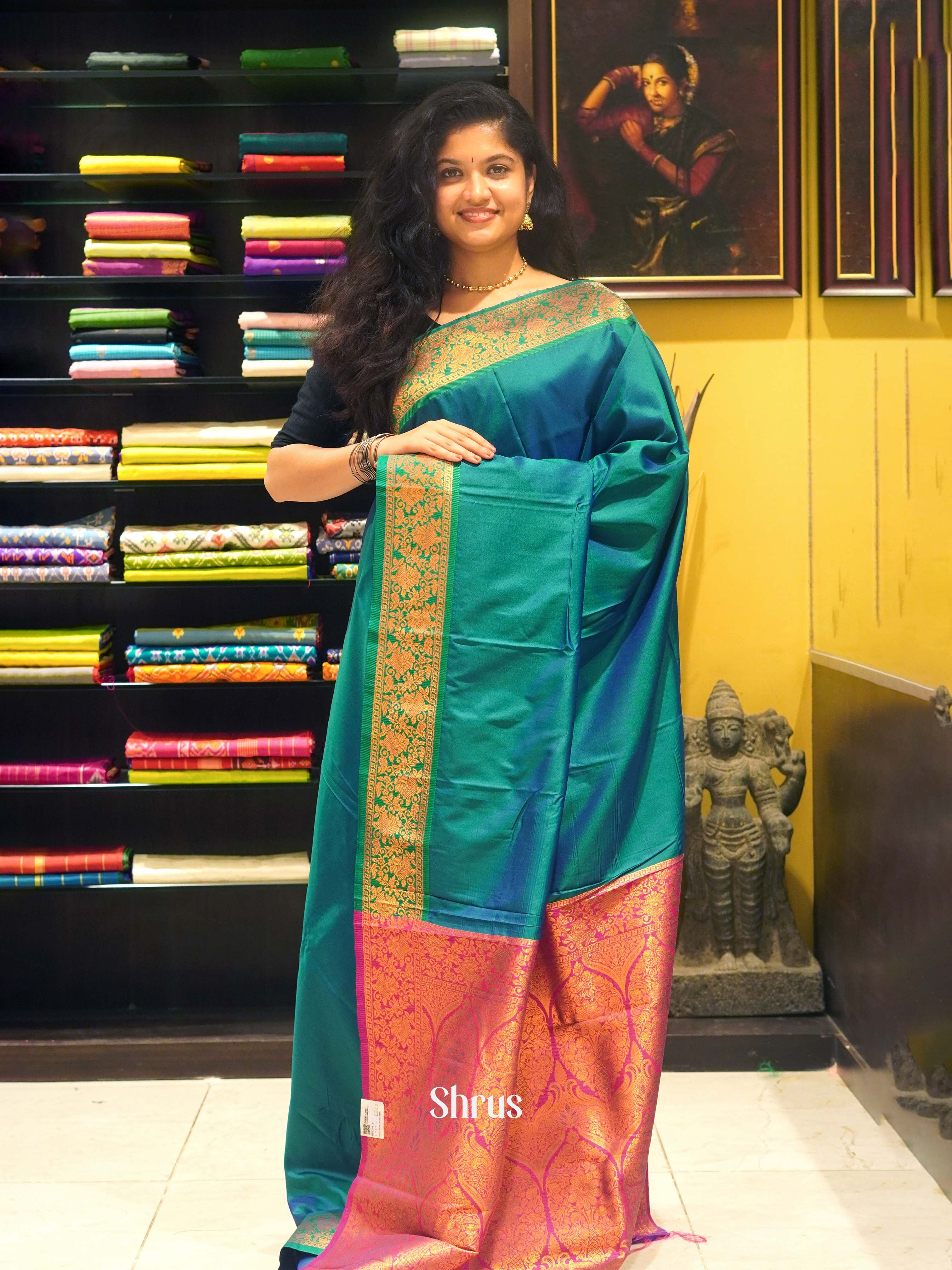 Green And Pink-semi kanchipuram Saree - Shop on ShrusEternity.com