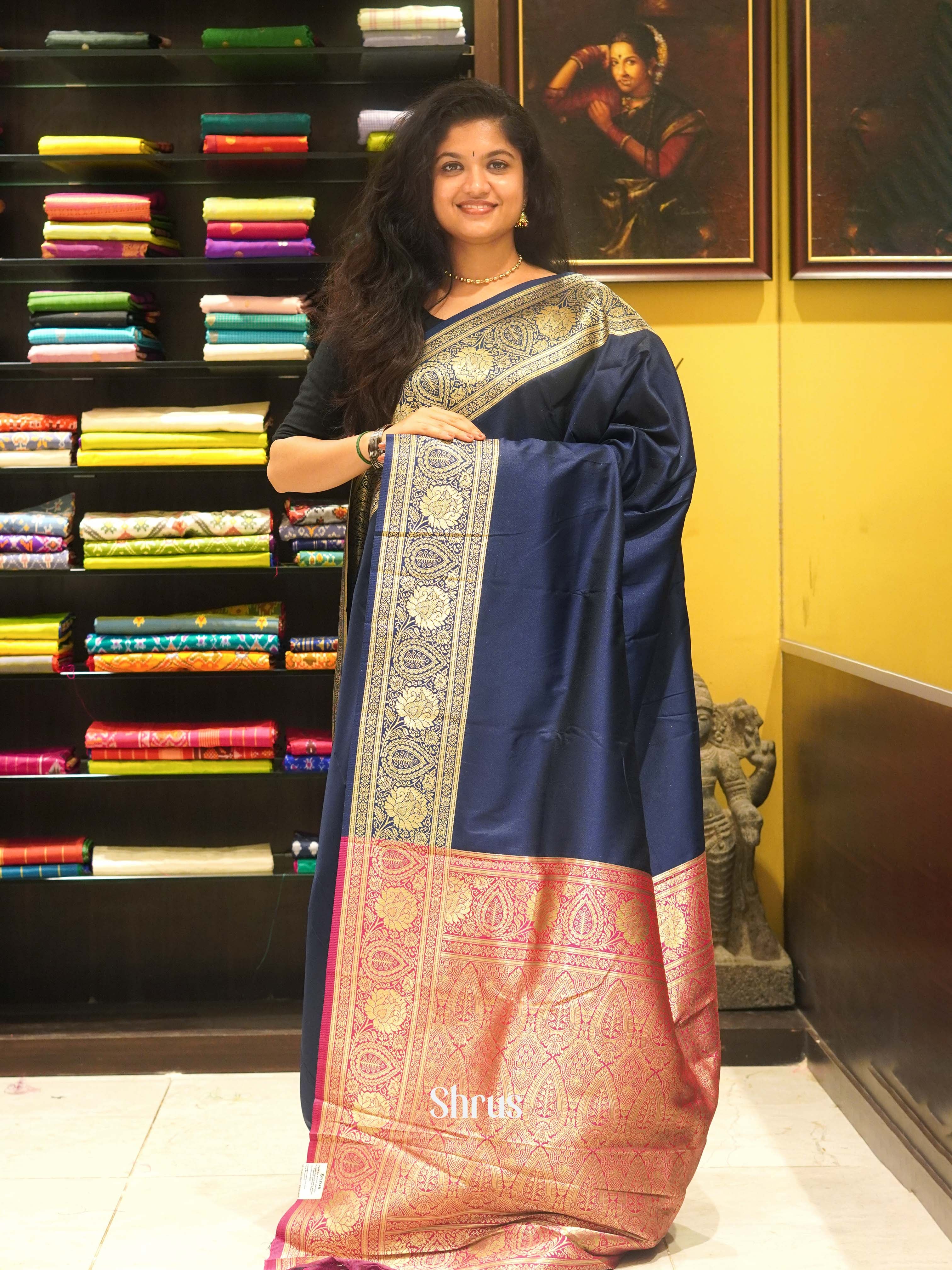 Blue And Pink - Semi kanchipuram saree - Shop on ShrusEternity.com
