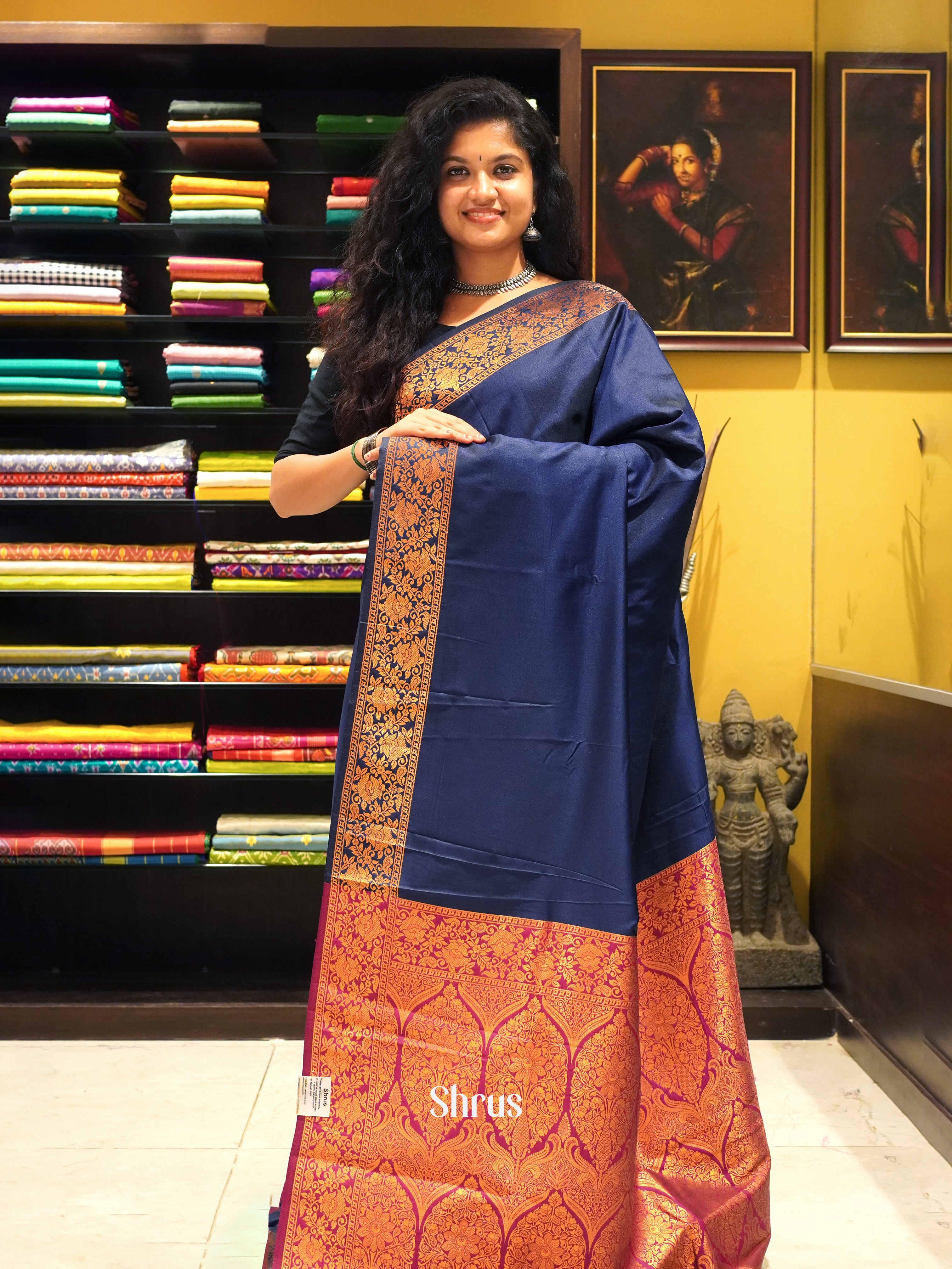 Blue And Majenta Pink- semi Kanchipuram saree - Shop on ShrusEternity.com
