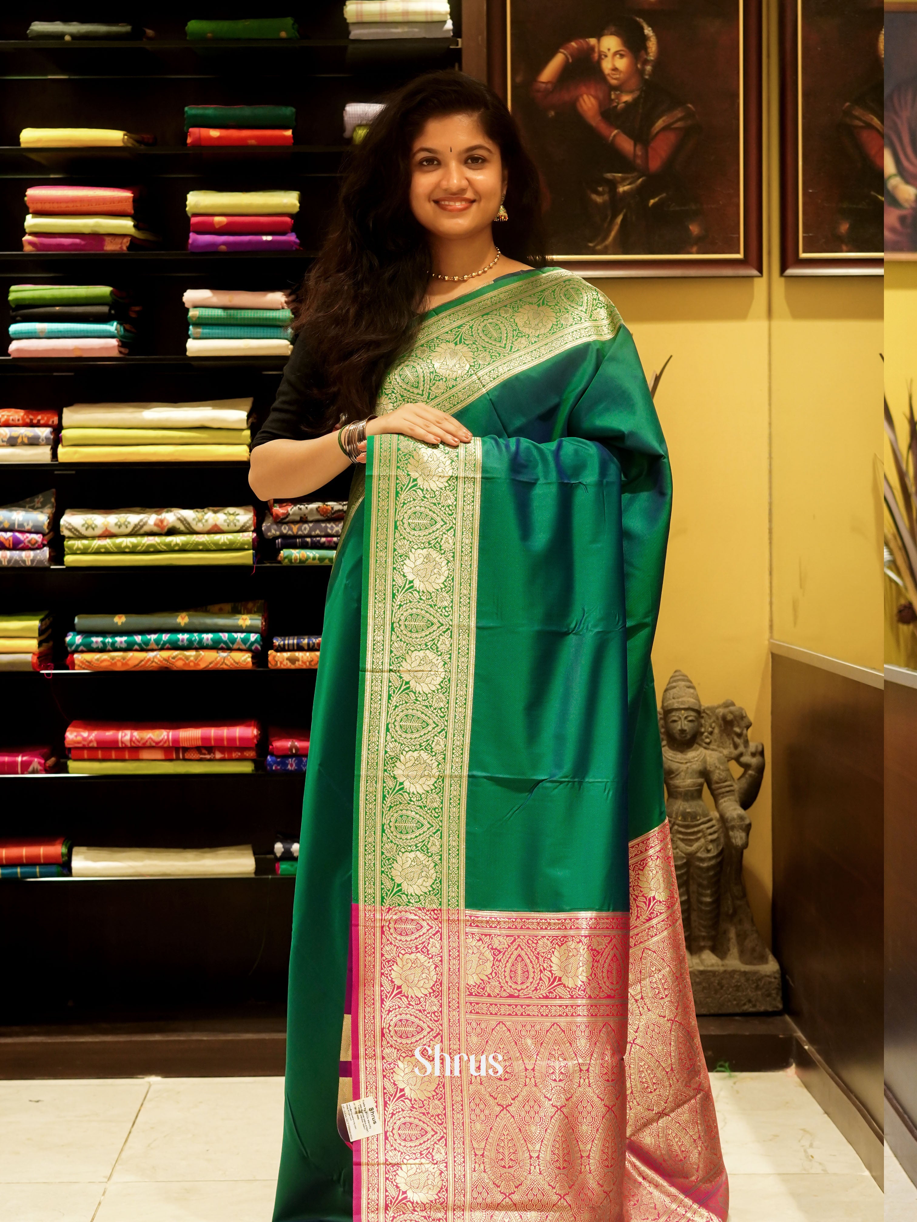 Green And Pink-semi kanchipuram saree - Shop on ShrusEternity.com