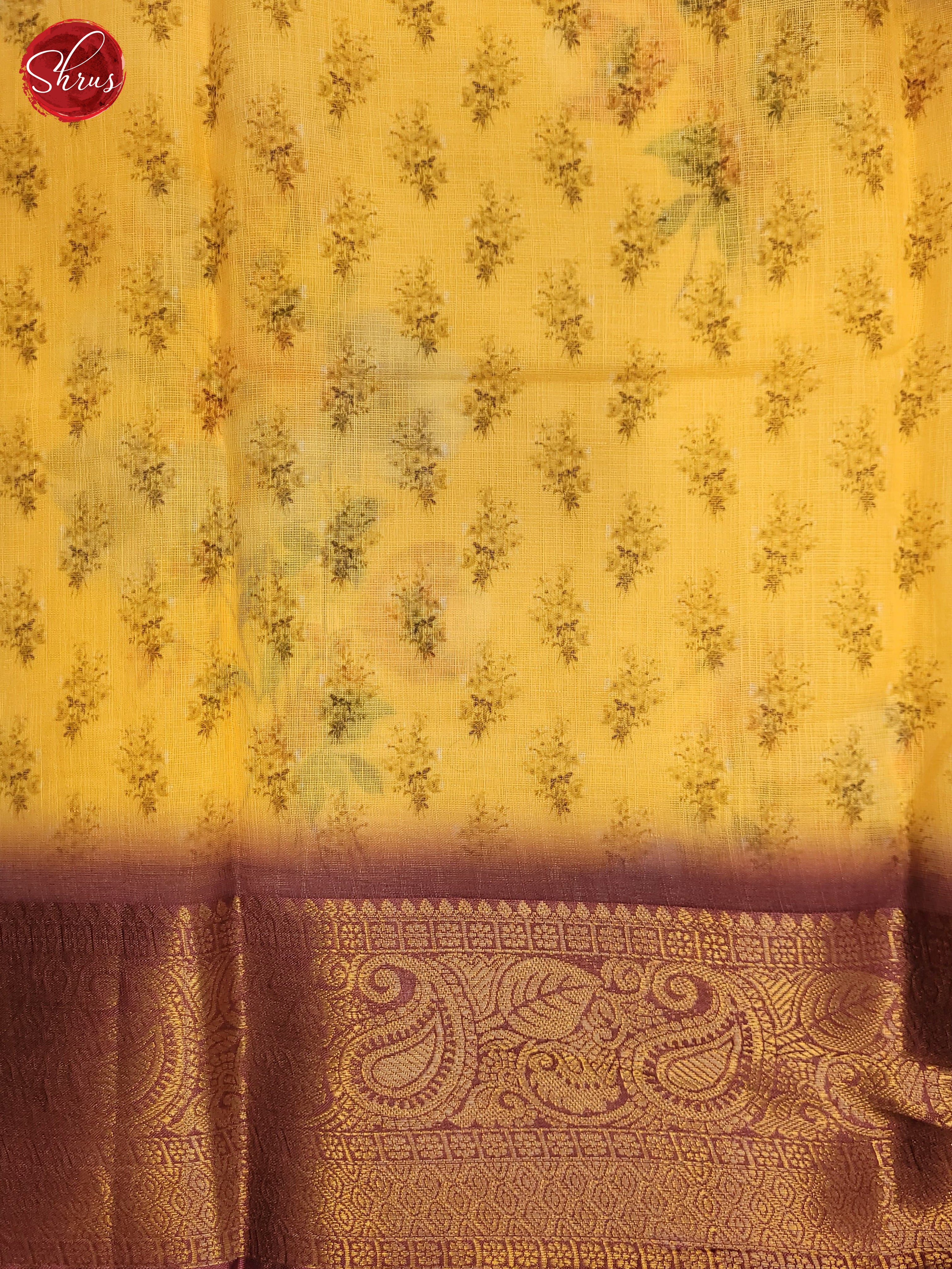 Yellow & Brown- Art Linen Saree - Shop on ShrusEternity.com