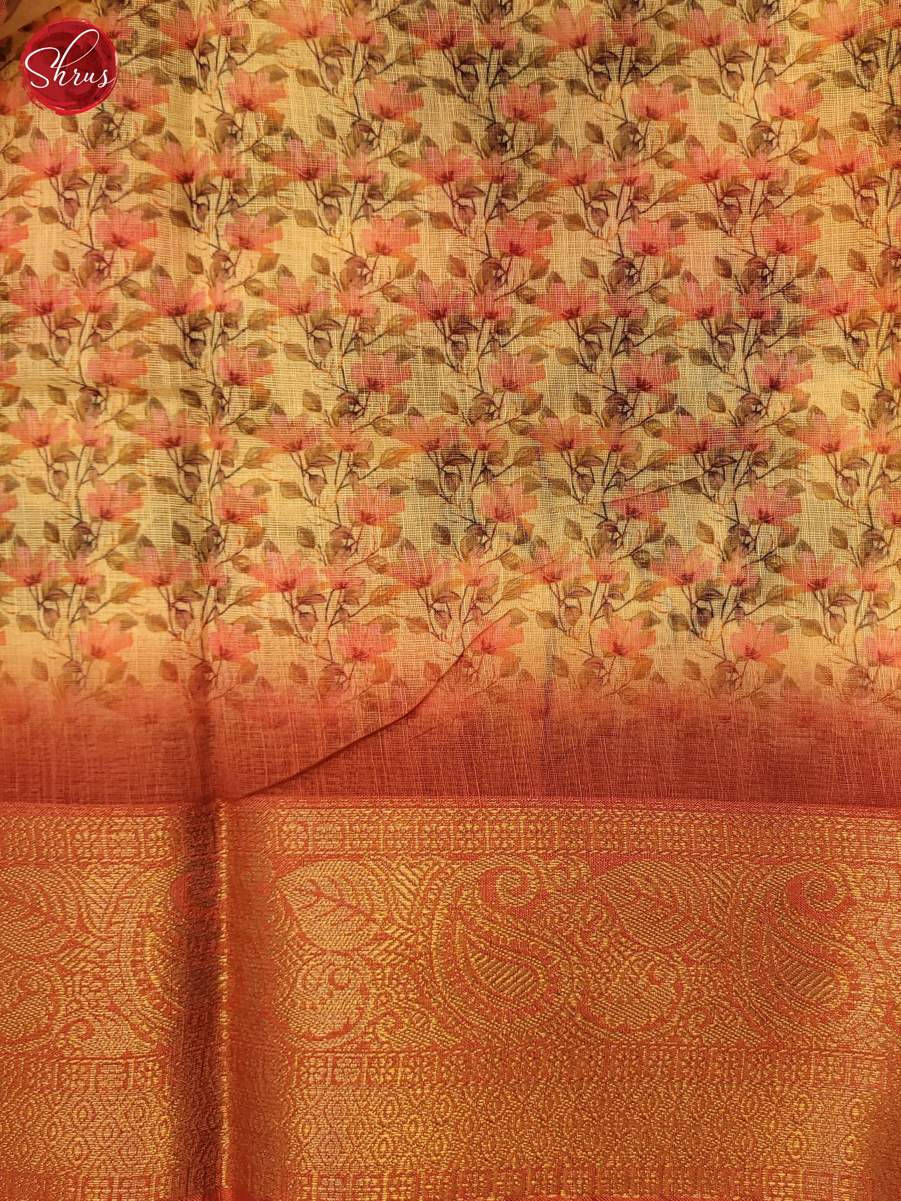 Yellow & Peachish Pink - Art Linen Saree - Shop on ShrusEternity.com