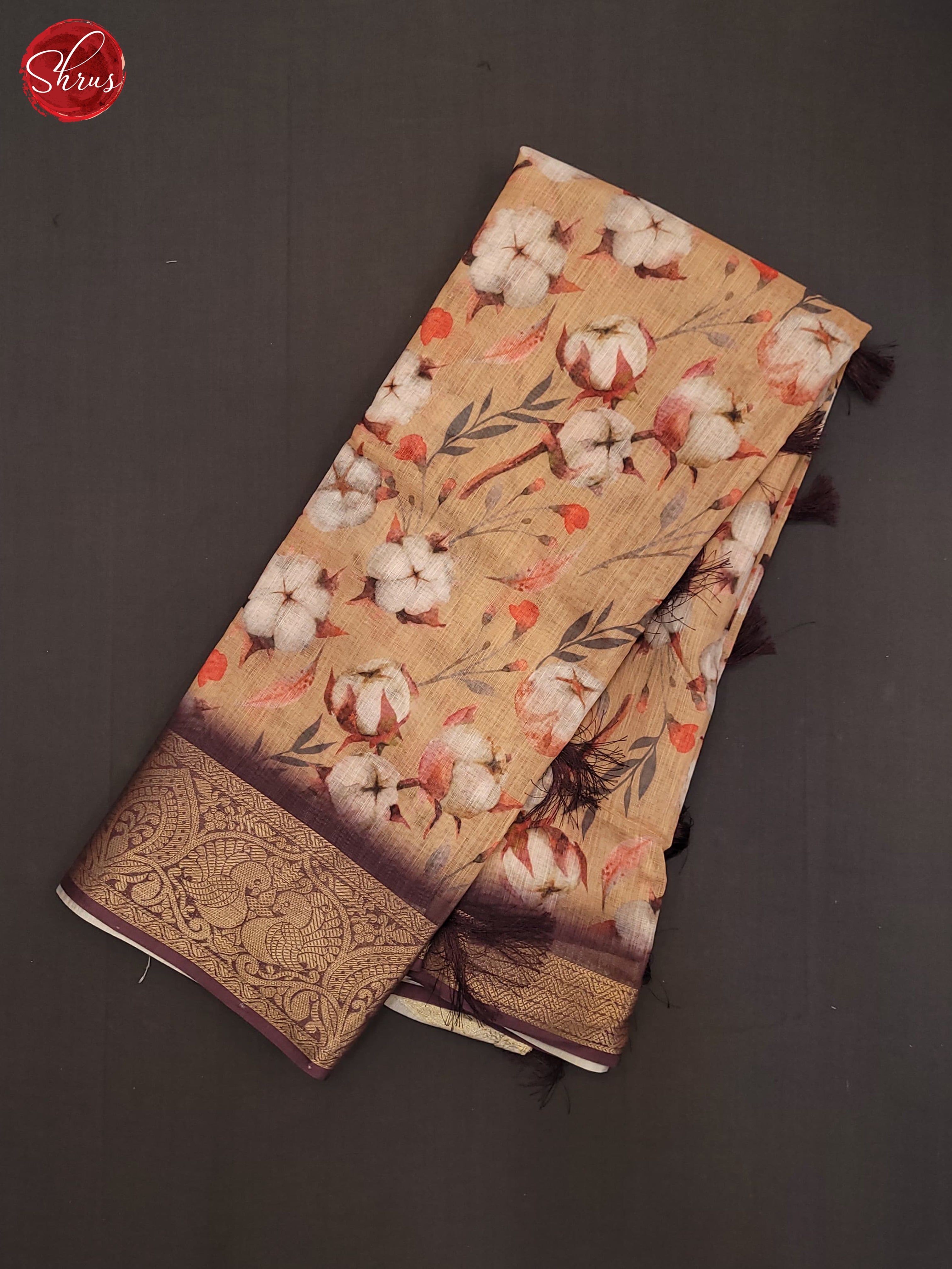 Peach & Brown - Art Linen Saree - Shop on ShrusEternity.com