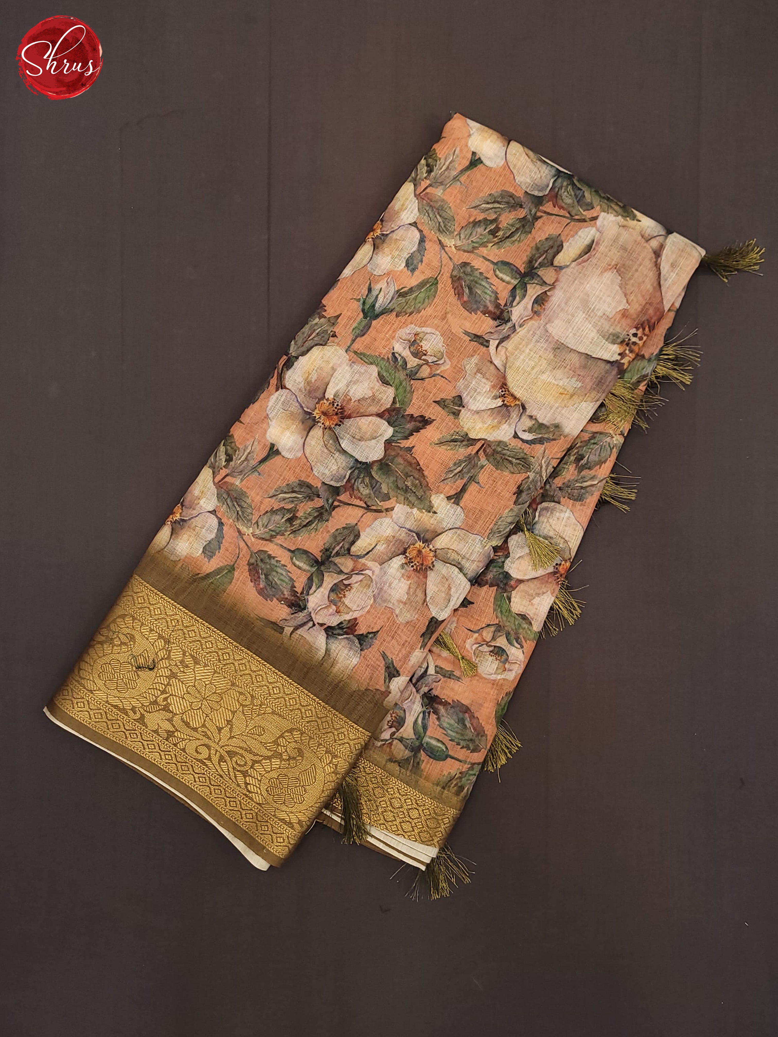 Peach & Green - Art Linen Saree - Shop on ShrusEternity.com