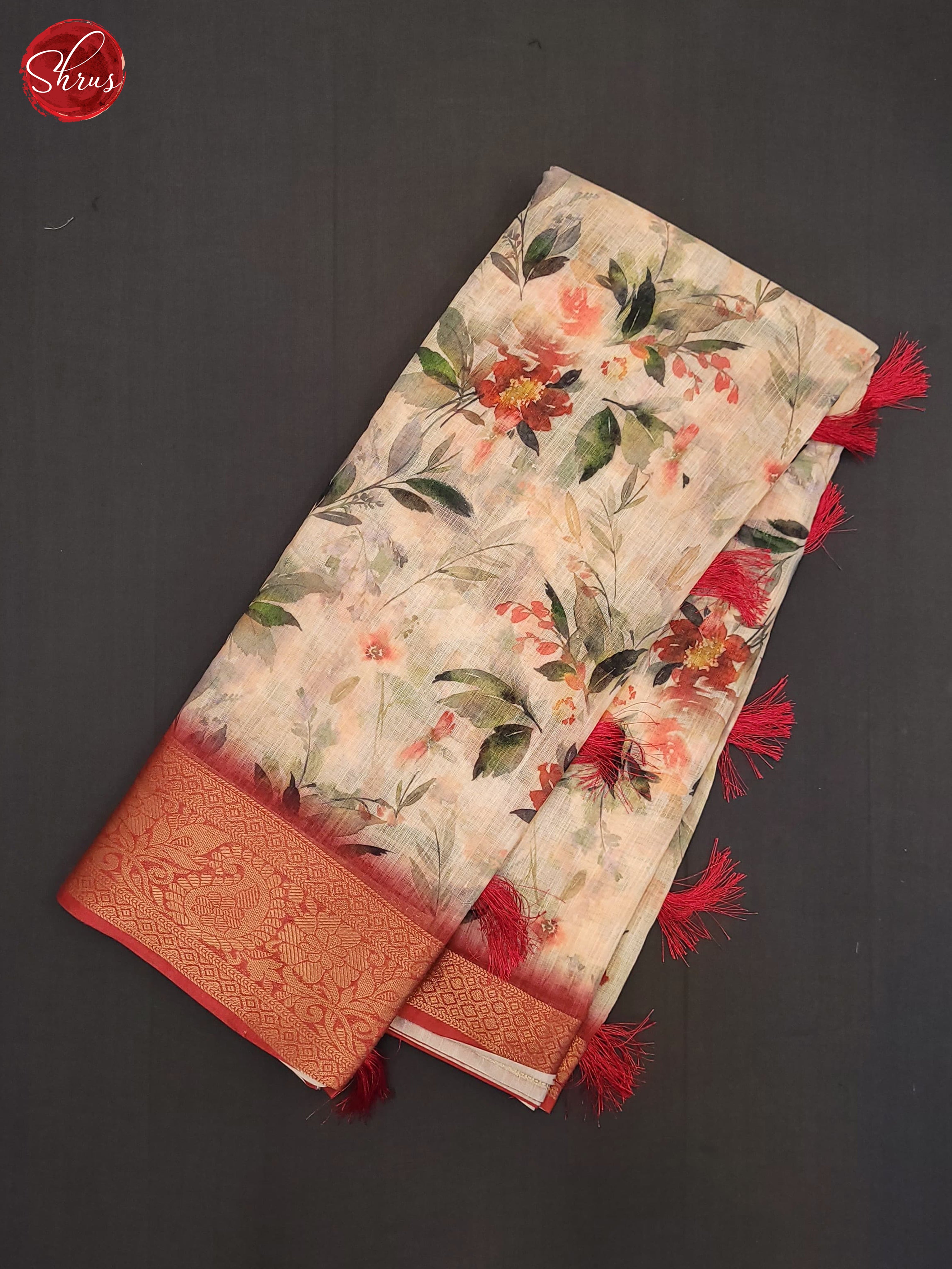 Cream & Pink - Art Linen Saree - Shop on ShrusEternity.com