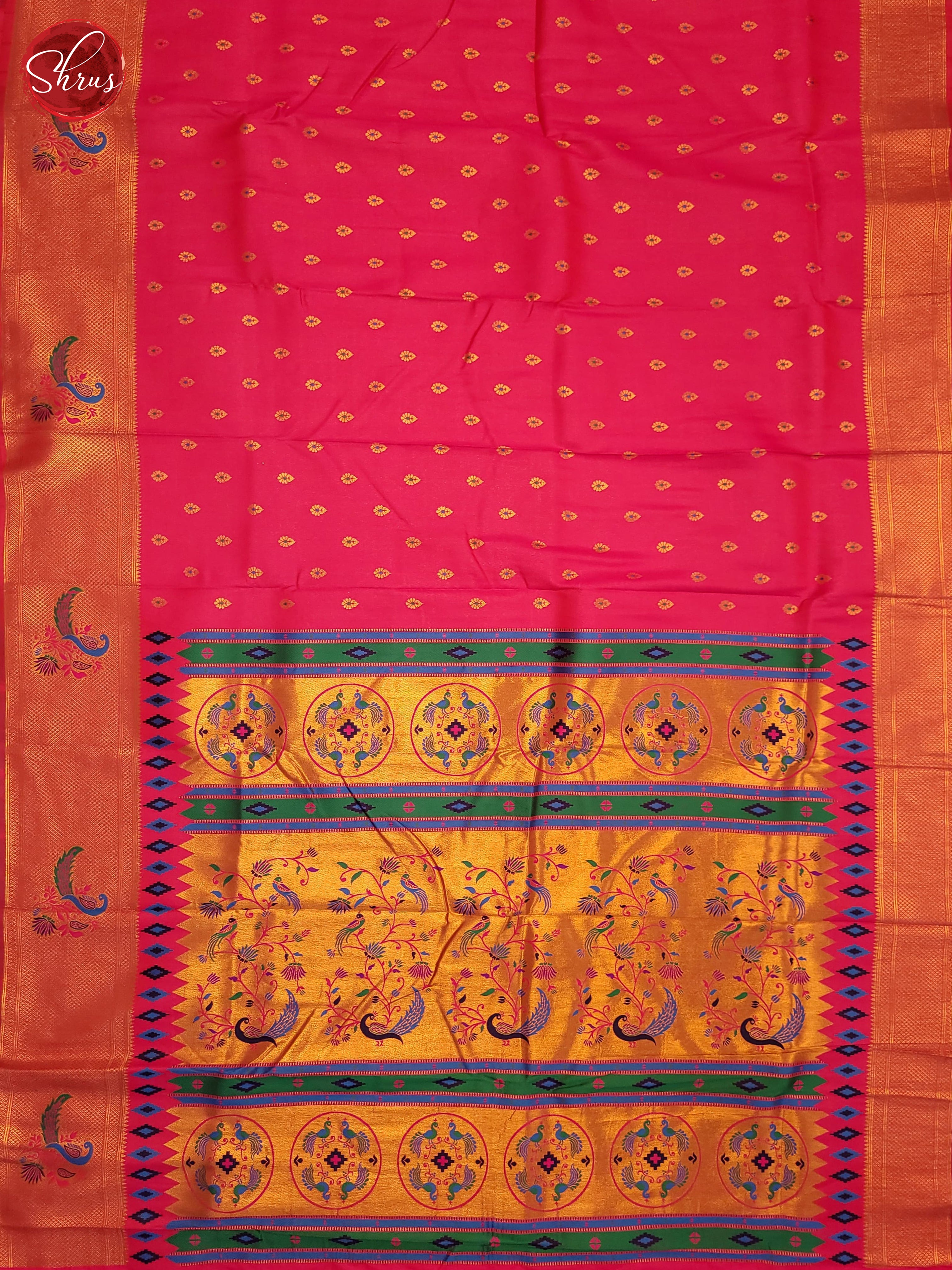 Pink & Green - Semi Paithani Saree - Shop on ShrusEternity.com