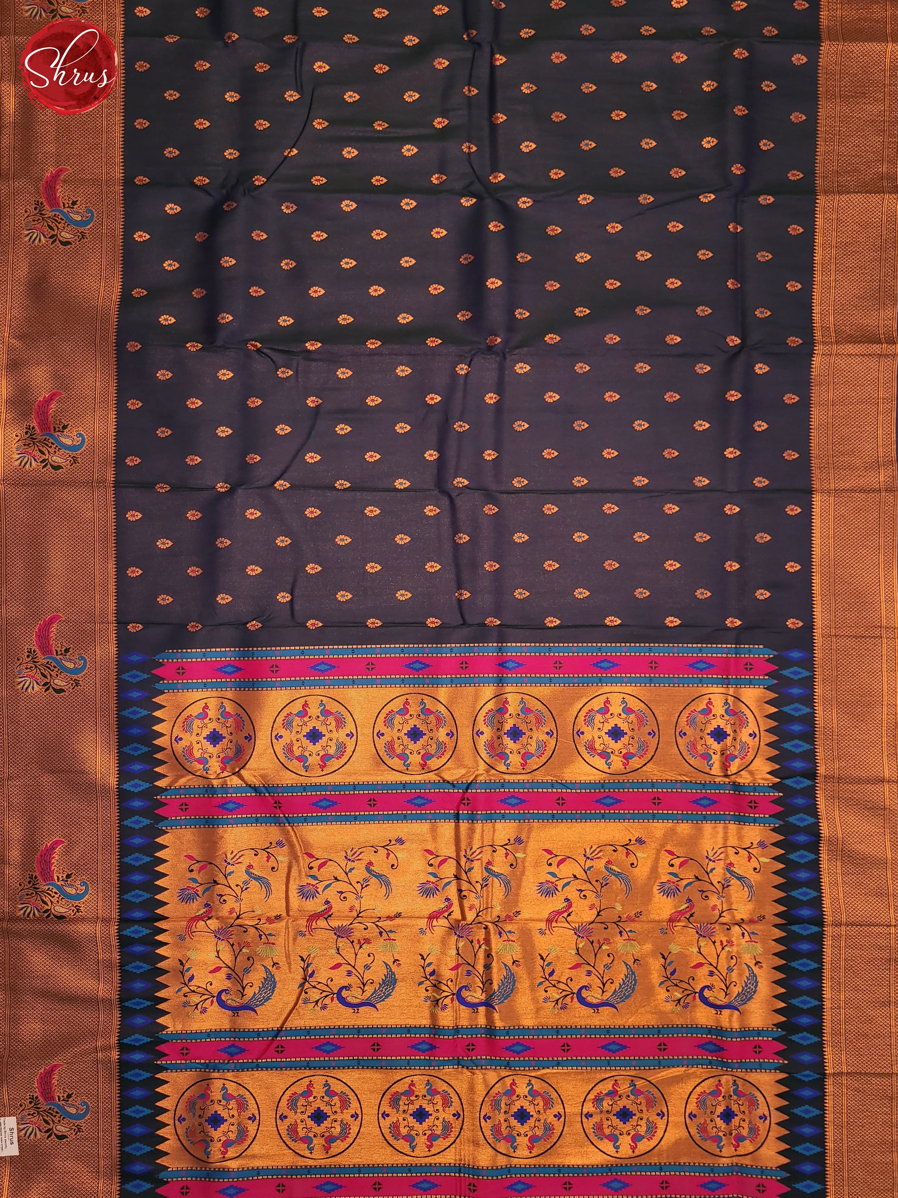 Peacock Blue & Pink- Semi Paithani Saree - Shop on ShrusEternity.com