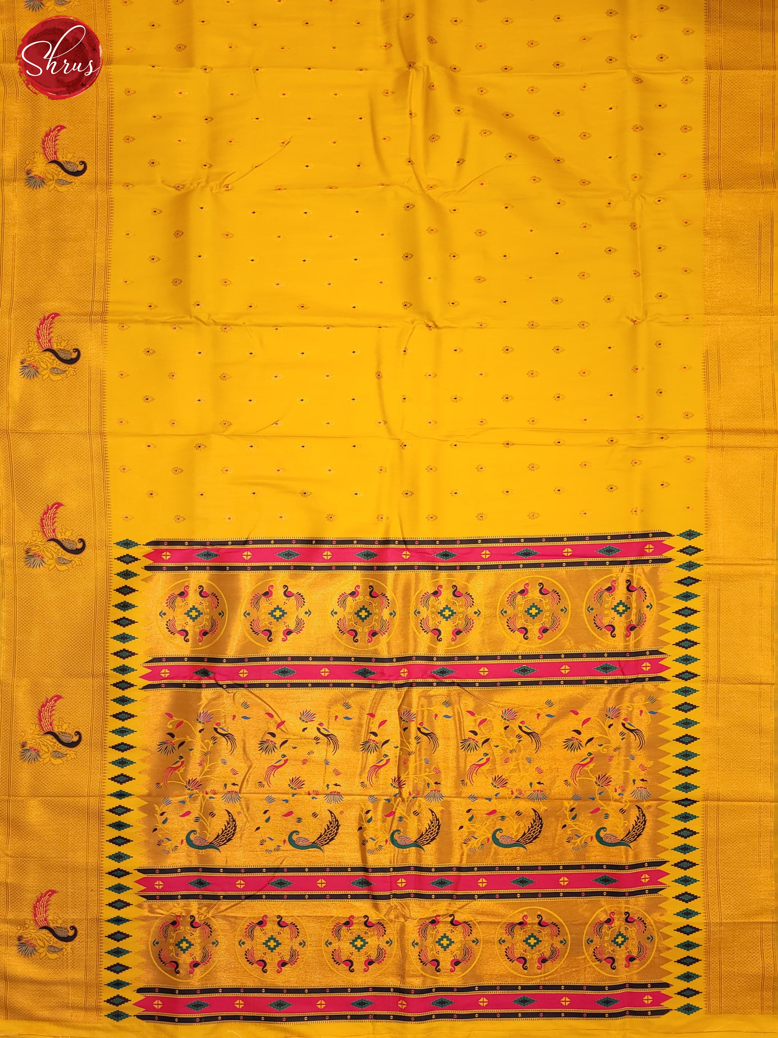 Yellow & Pink - Semi Paithani Saree - Shop on ShrusEternity.com