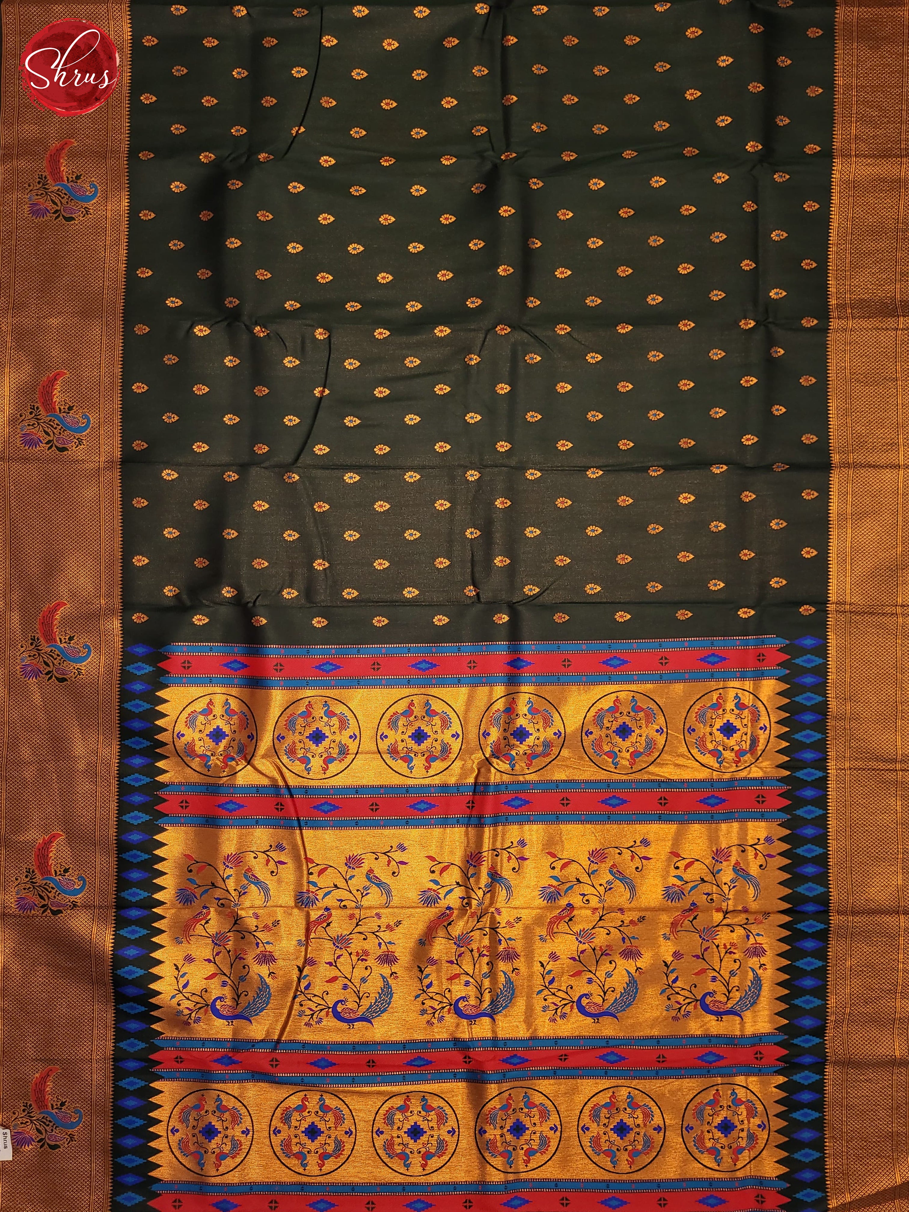 Bottle Green & Red - Semi Paithani Saree - Shop on ShrusEternity.com