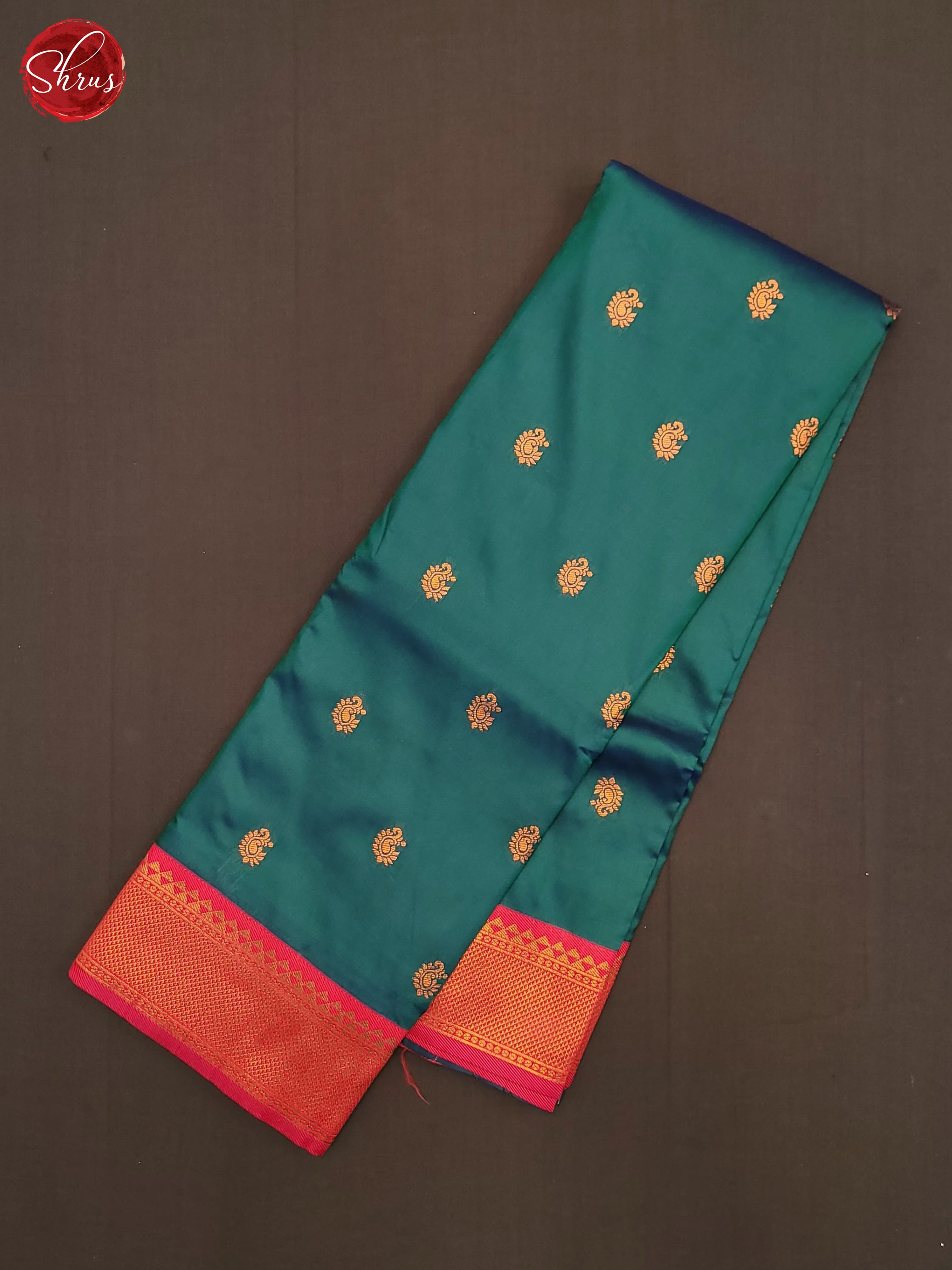 Peacock Green & Pink- Semi Kanchipuram Saree - Shop on ShrusEternity.com
