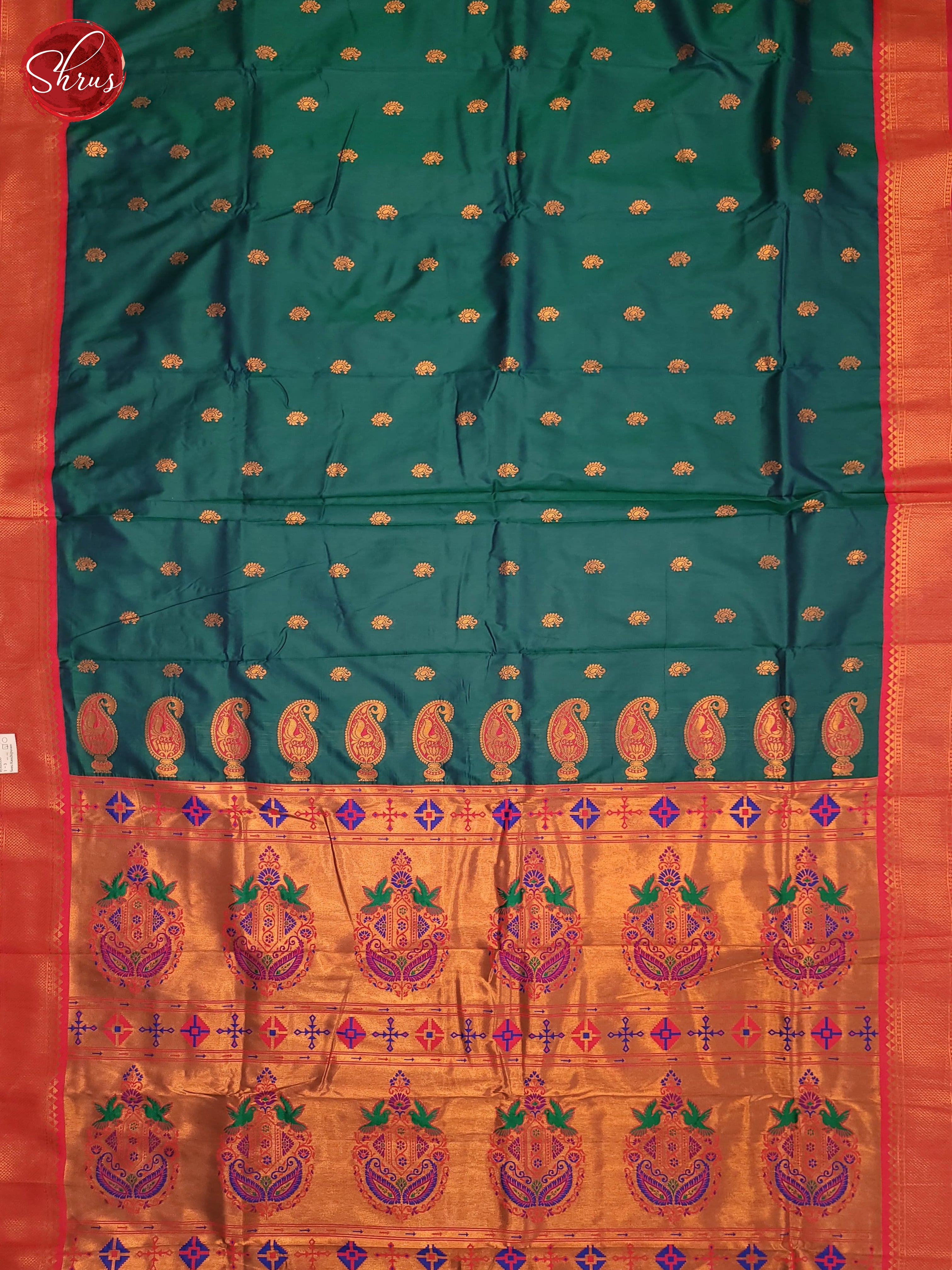 Peacock Green & Pink- Semi Kanchipuram Saree - Shop on ShrusEternity.com
