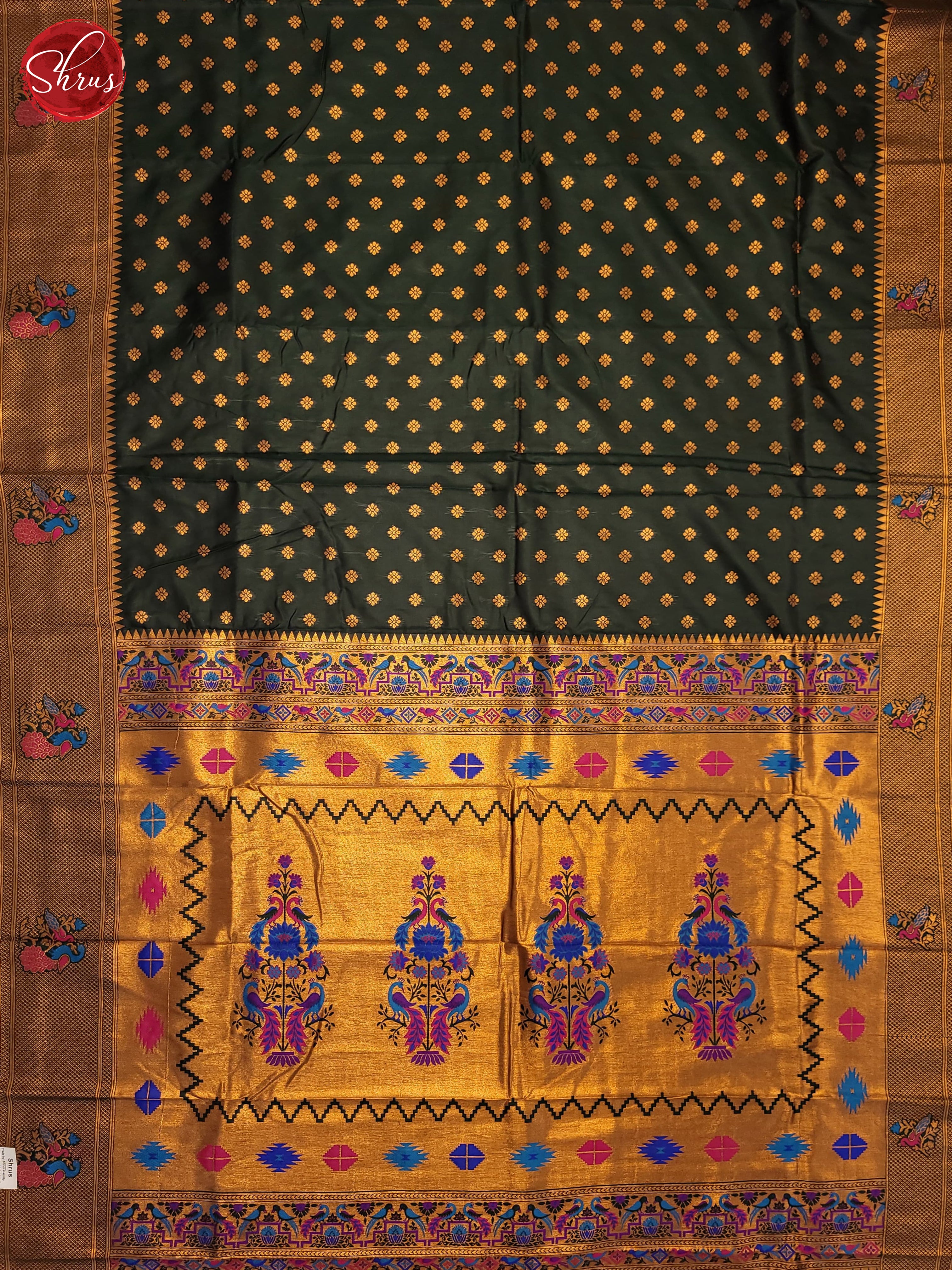 Bottle Green(Single Tone) - Semi Paithani Saree - Shop on ShrusEternity.com