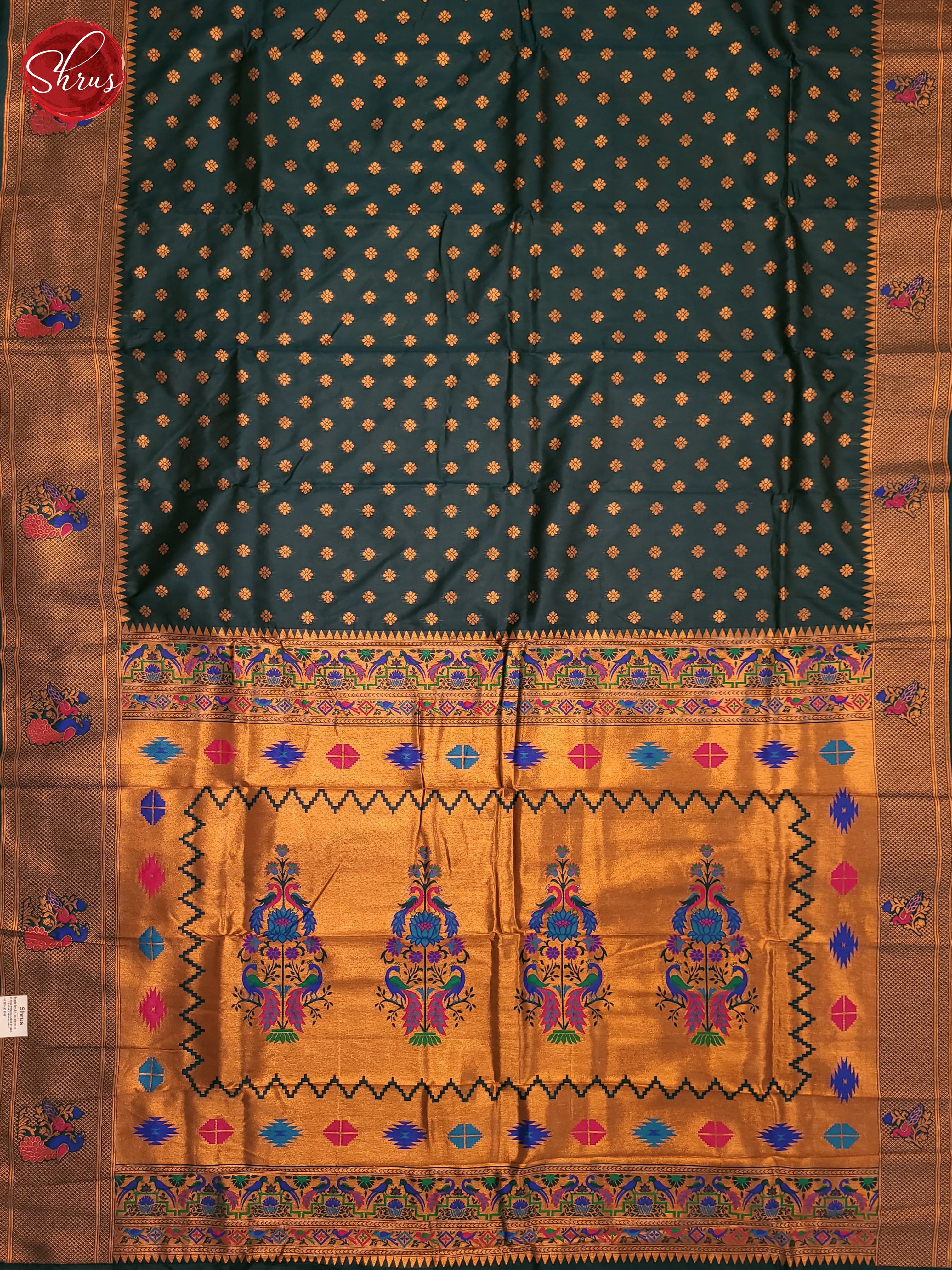 Peacock Green(Single Tone) - Semi Paithani Saree - Shop on ShrusEternity.com