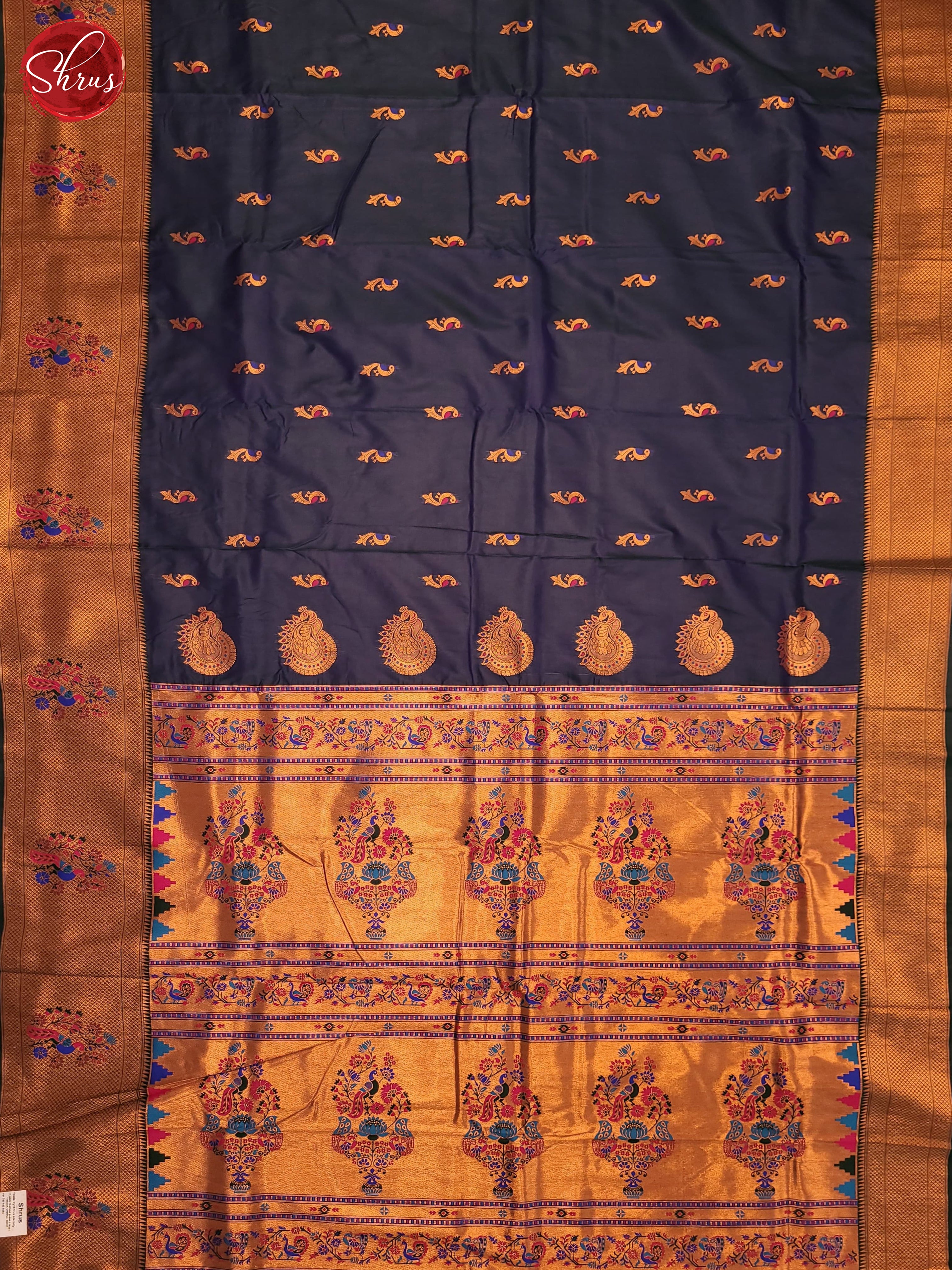 Peacock Blue & Pink- Semi Paithani Saree - Shop on ShrusEternity.com
