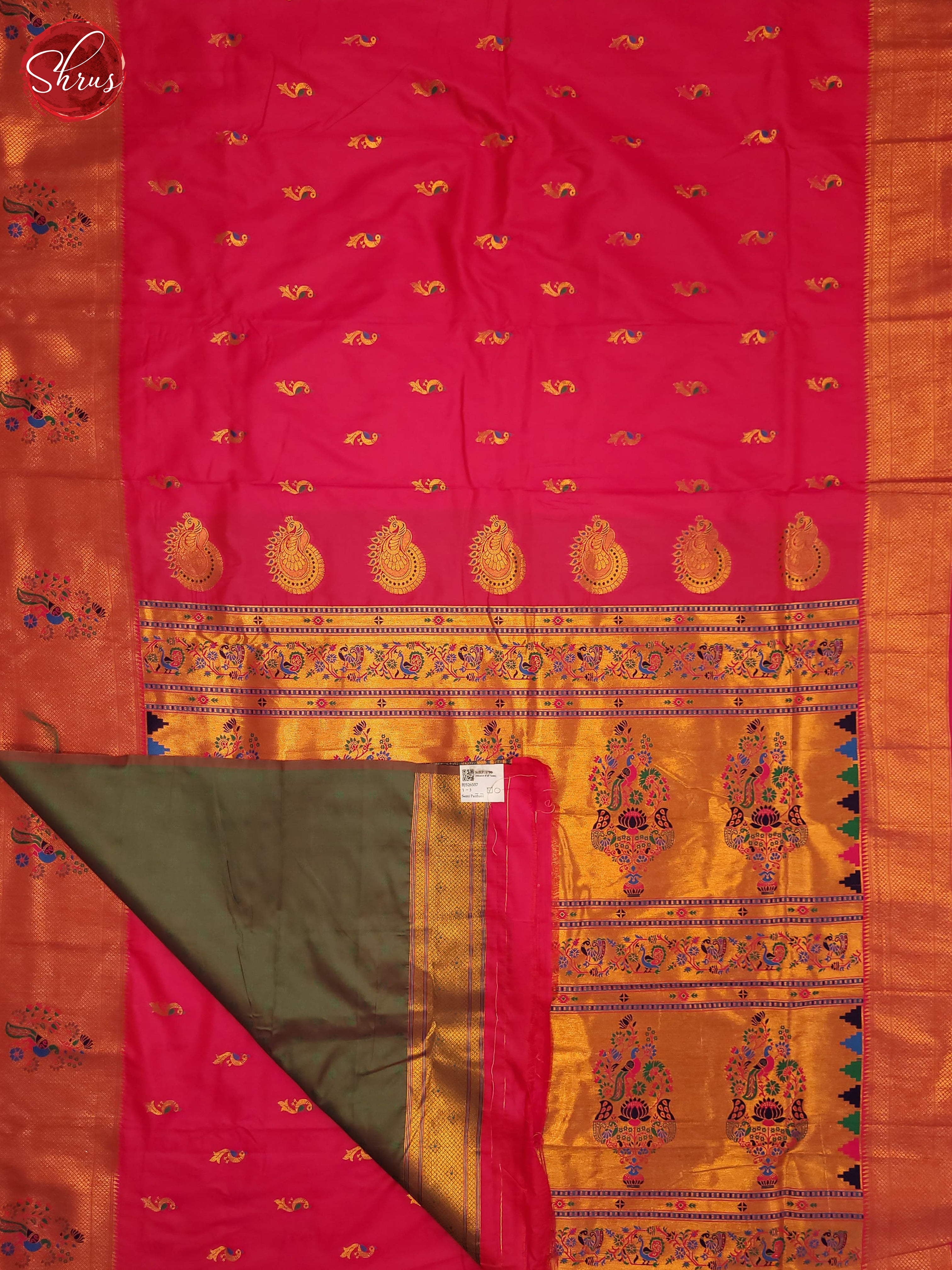 Pink & Green-Semi Paithani Saree - Shop on ShrusEternity.com