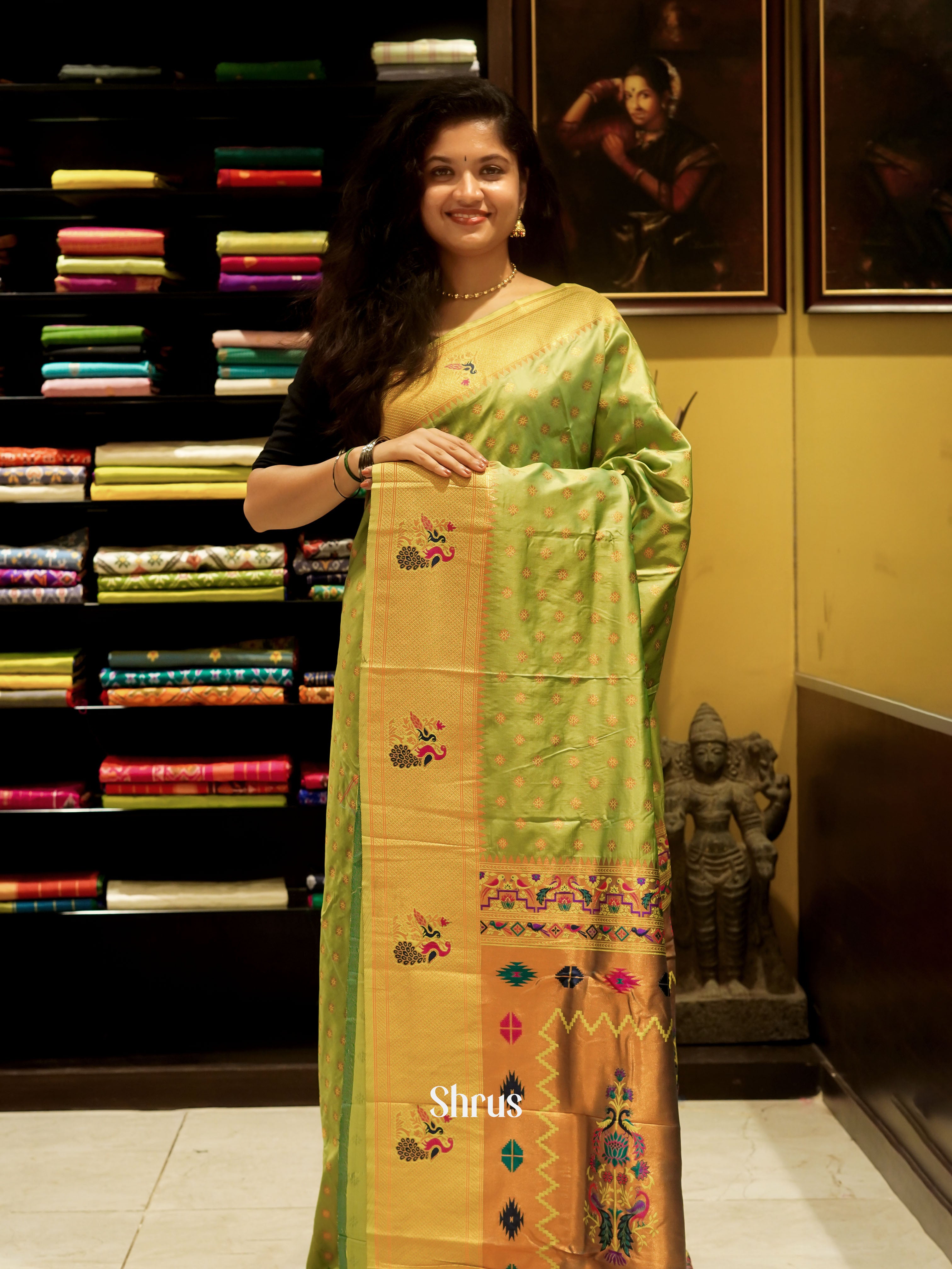 Green(Single Tone) - Semi Paithani Saree - Shop on ShrusEternity.com