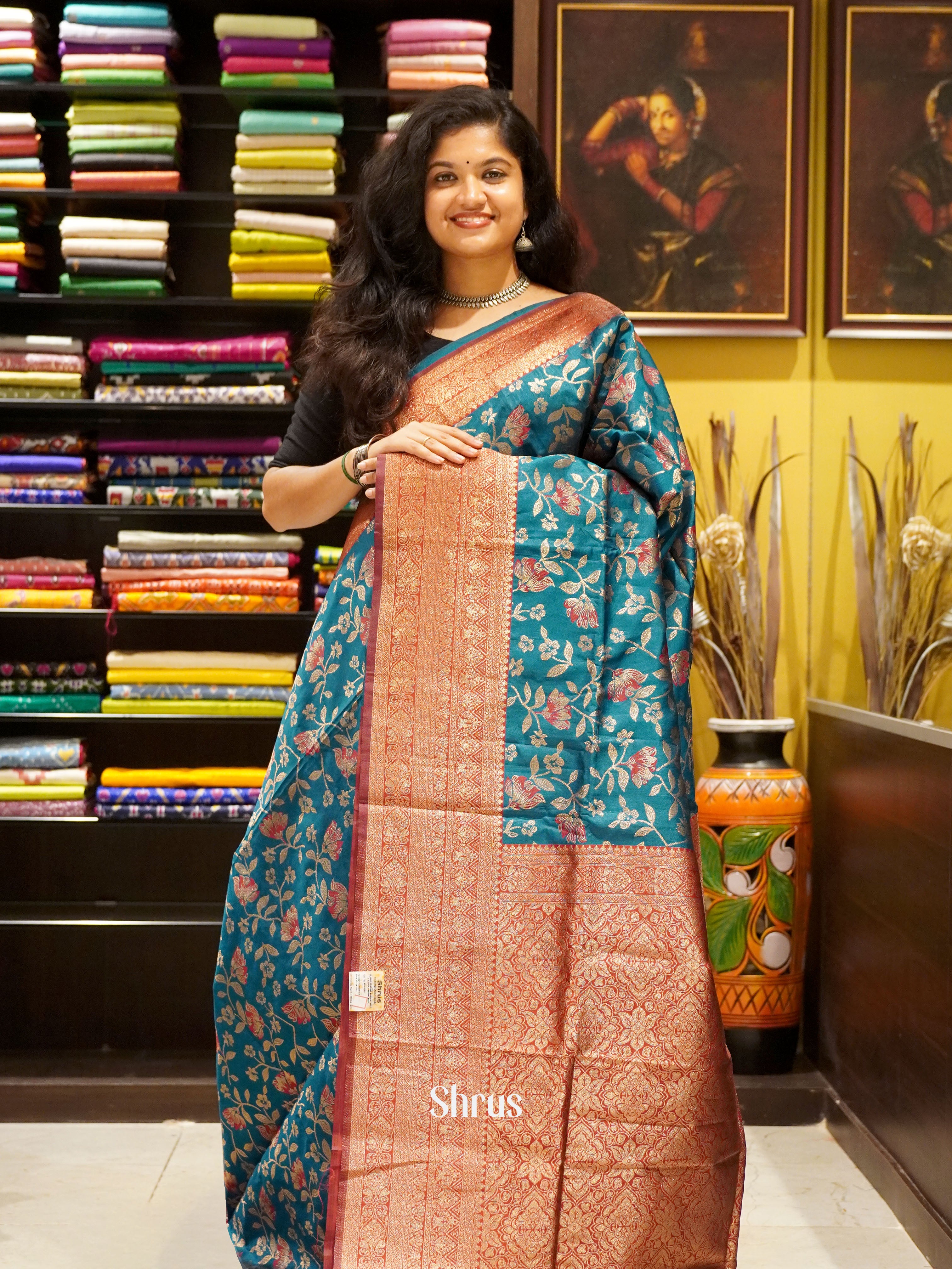 Green And Arraku Marron - Semi Softsilk Saree - Shop on ShrusEternity.com
