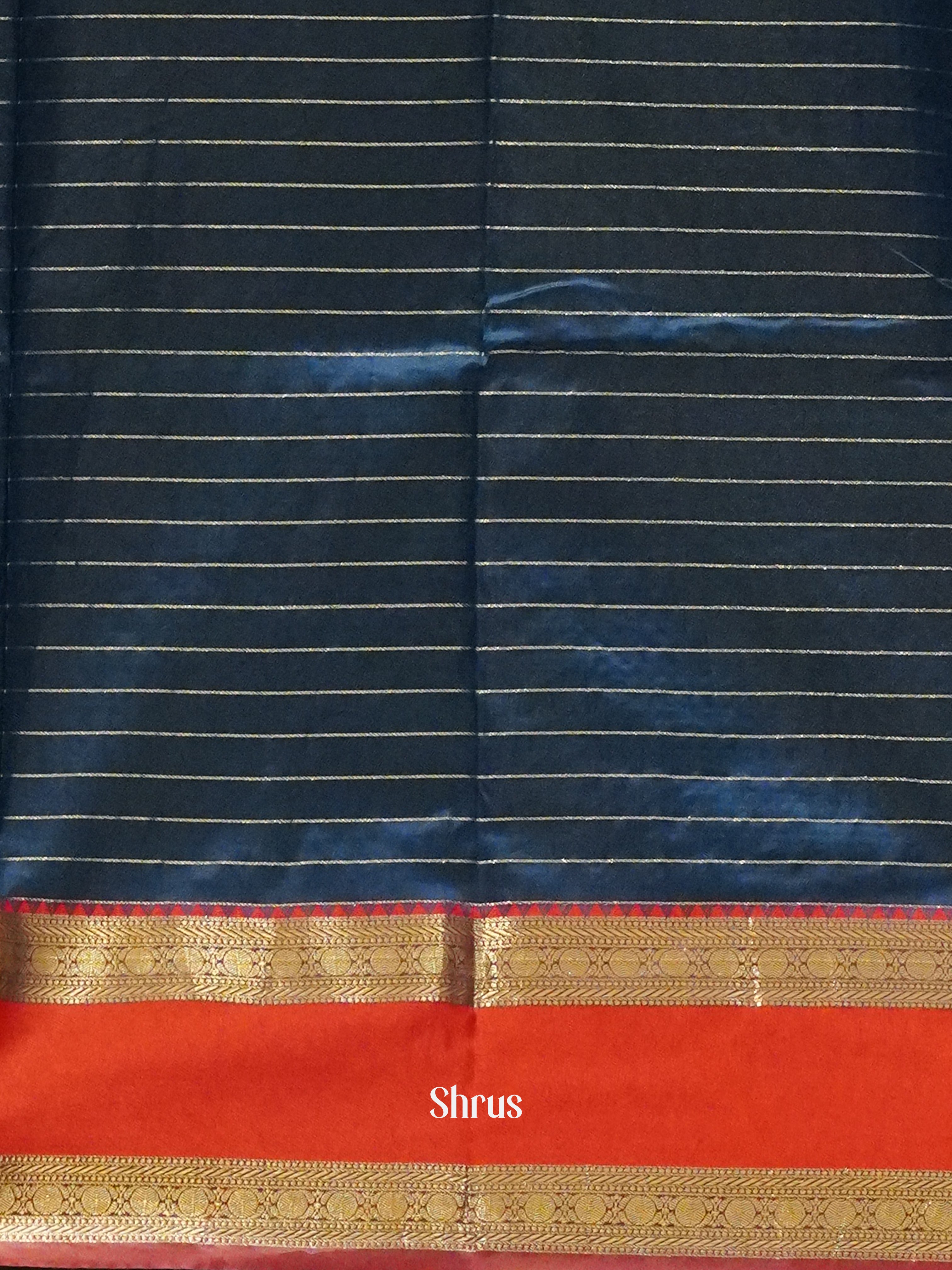 Blue & Red - Semi Dupion Saree - Shop on ShrusEternity.com