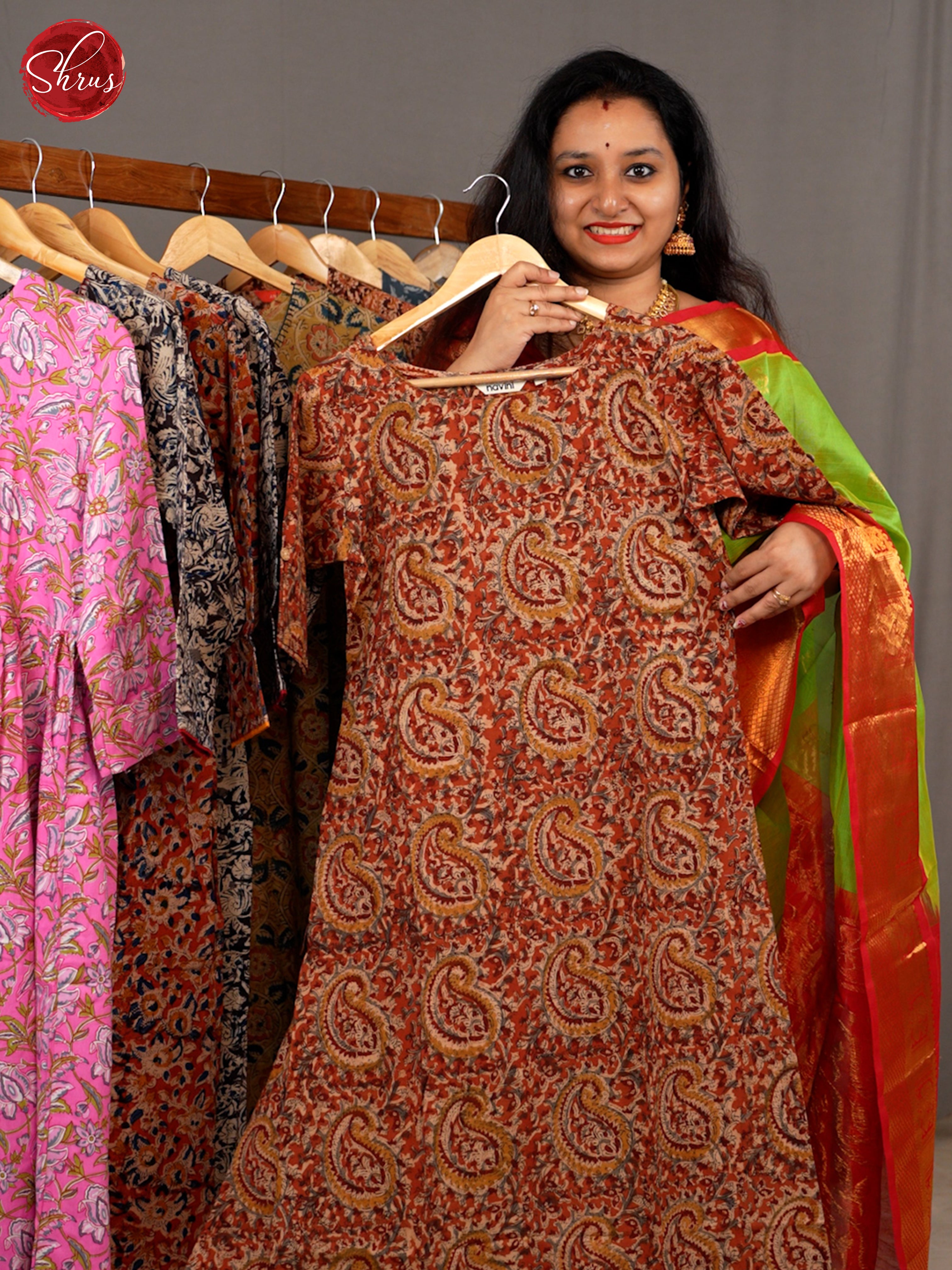Brown -Kalamkari Printed Readymade Kurti - Shop on ShrusEternity.com