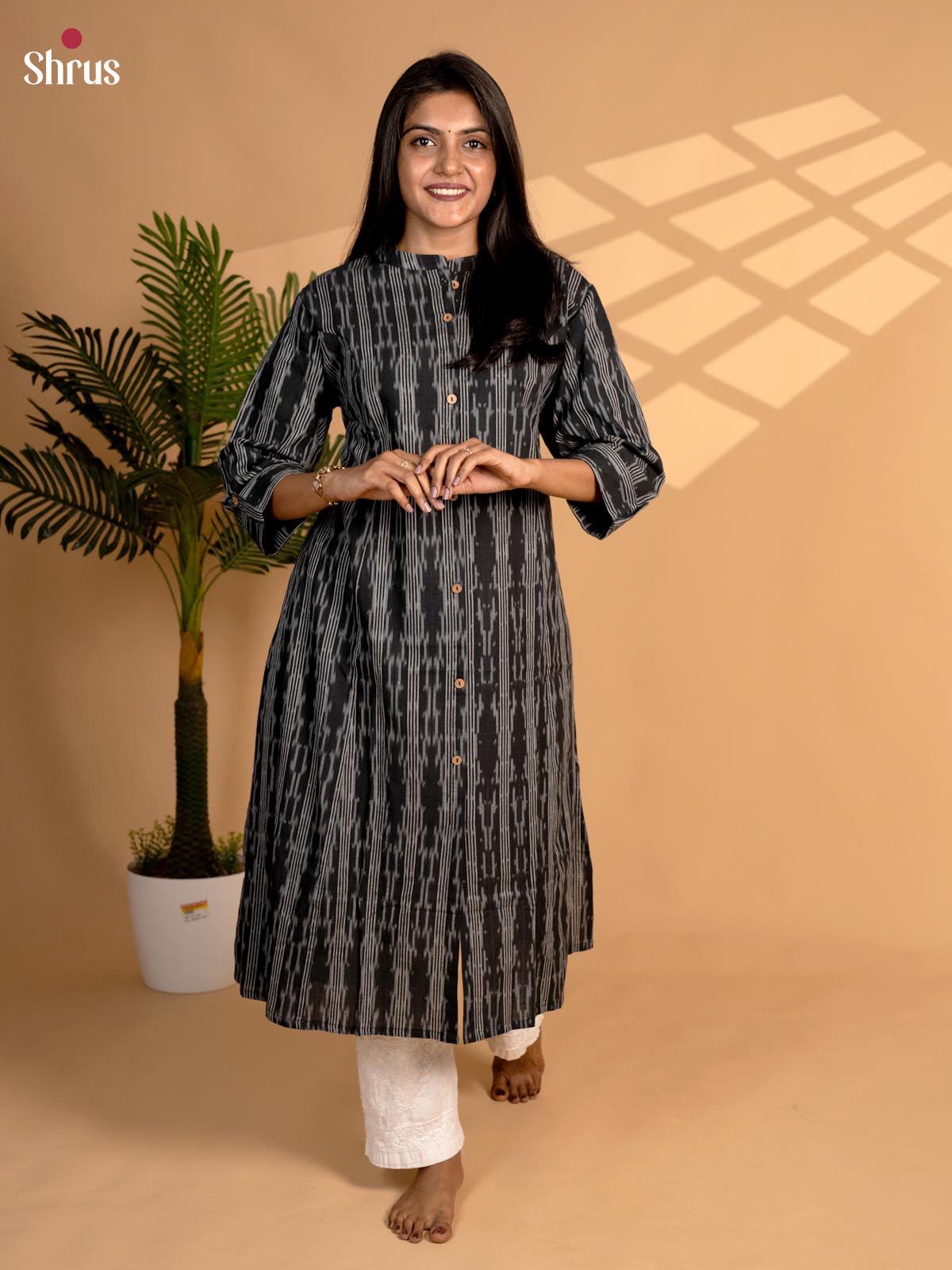 Black- Ikkat printed Readymade Kurti - Shop on ShrusEternity.com