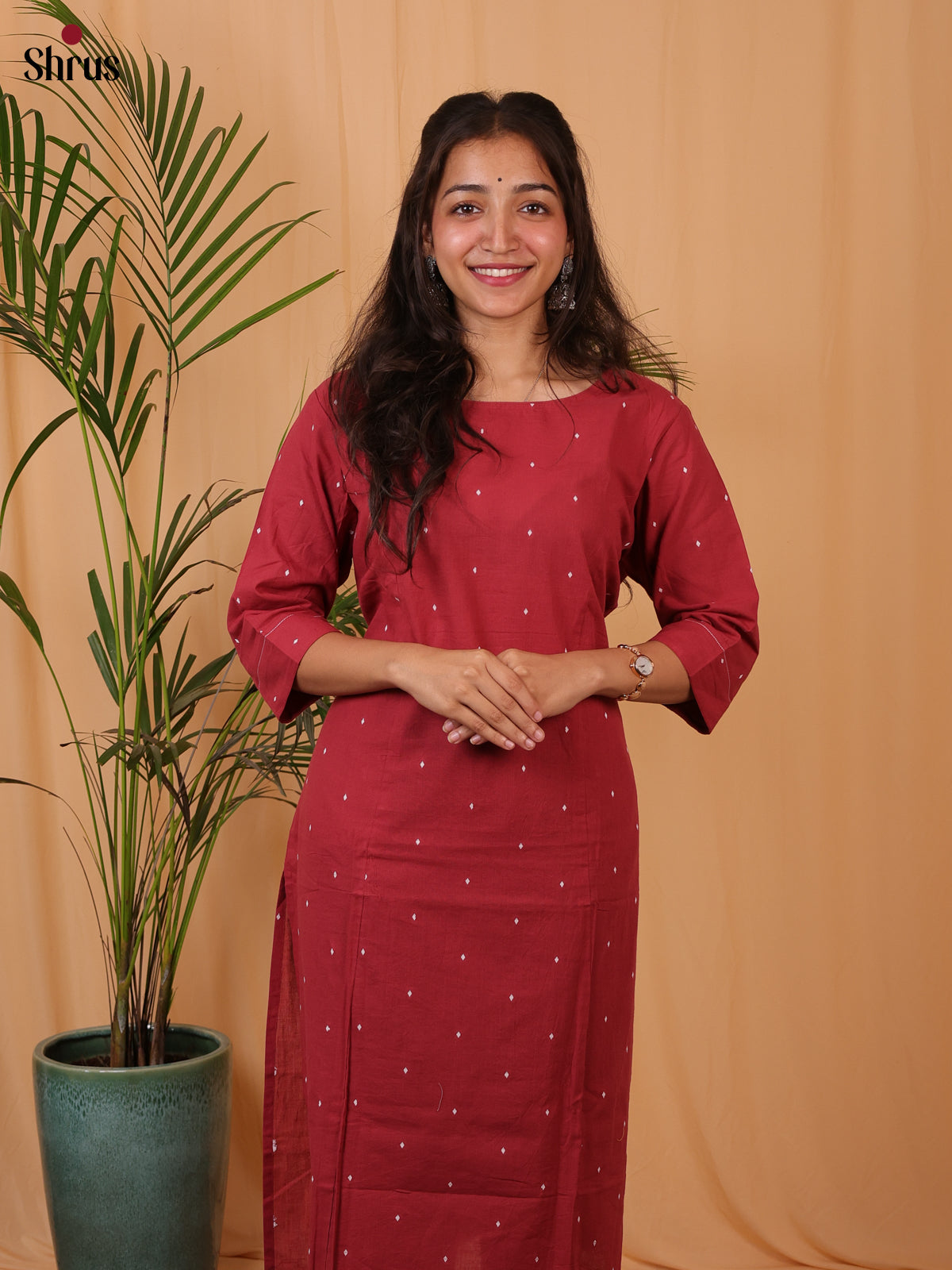 Red -Zari buttas straight fit Readymade Kurti - Shop on ShrusEternity.com