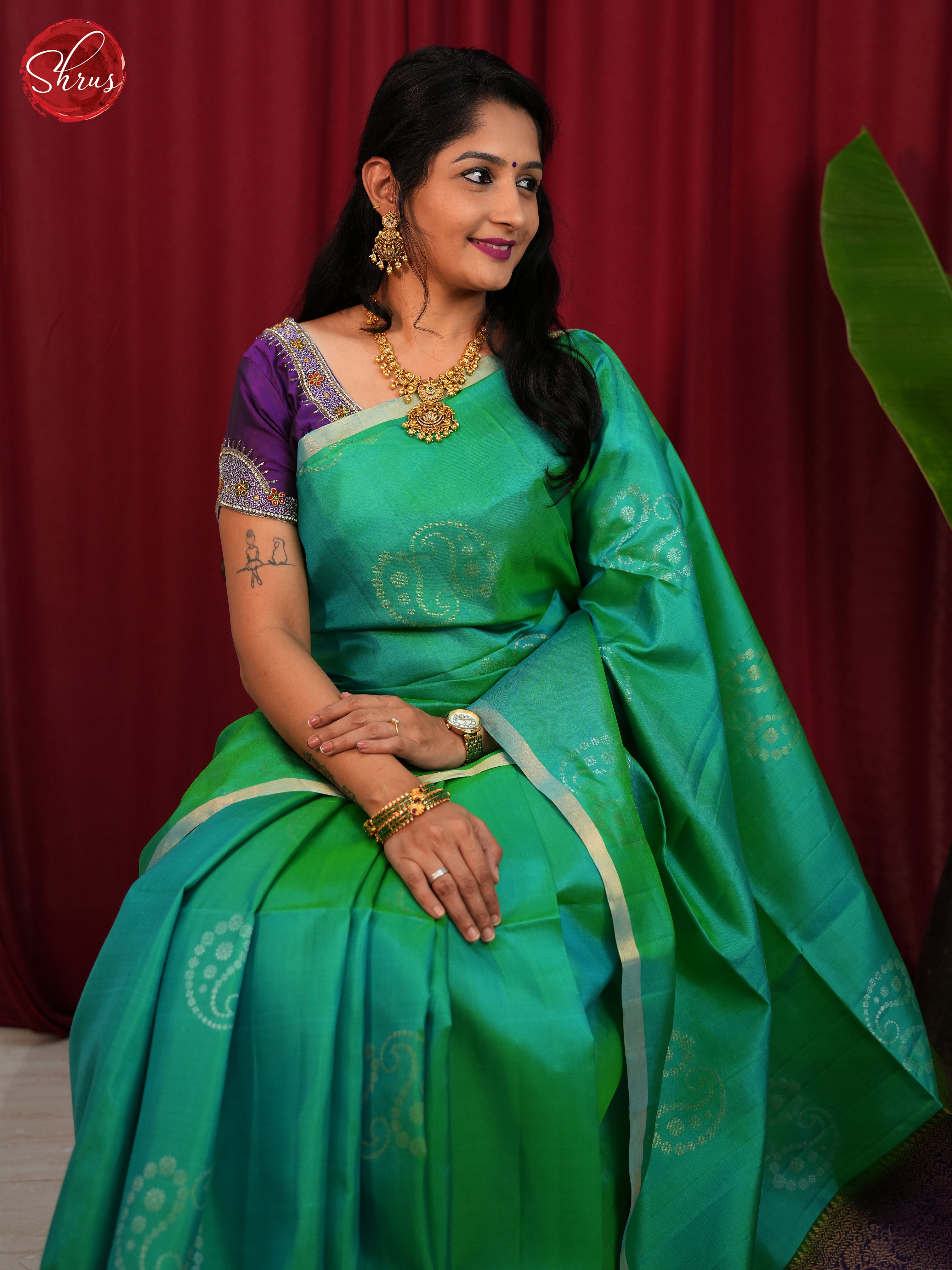Green & Blue - Soft Silk Saree - Shop on ShrusEternity.com