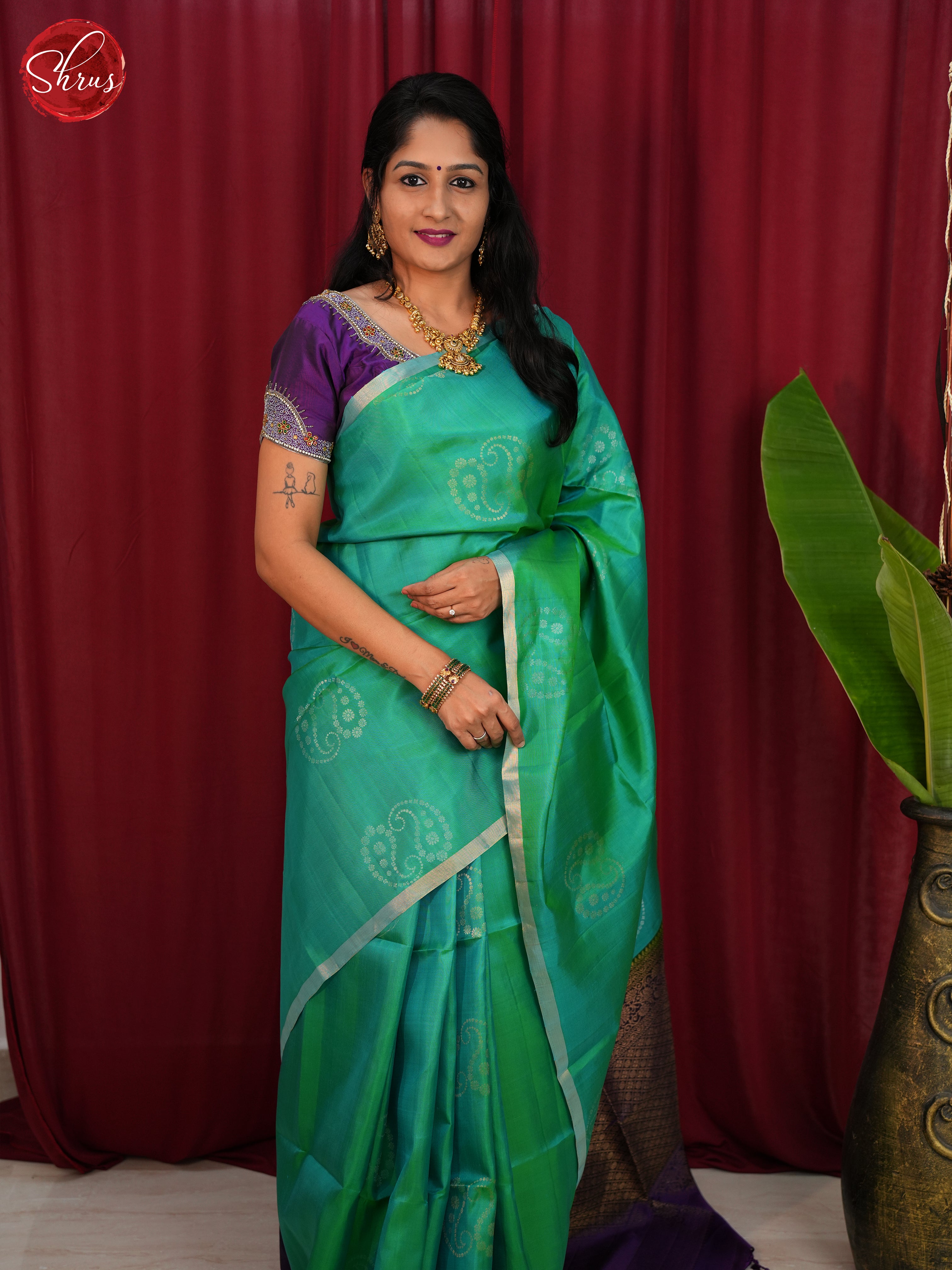 Green & Blue - Soft Silk Saree - Shop on ShrusEternity.com