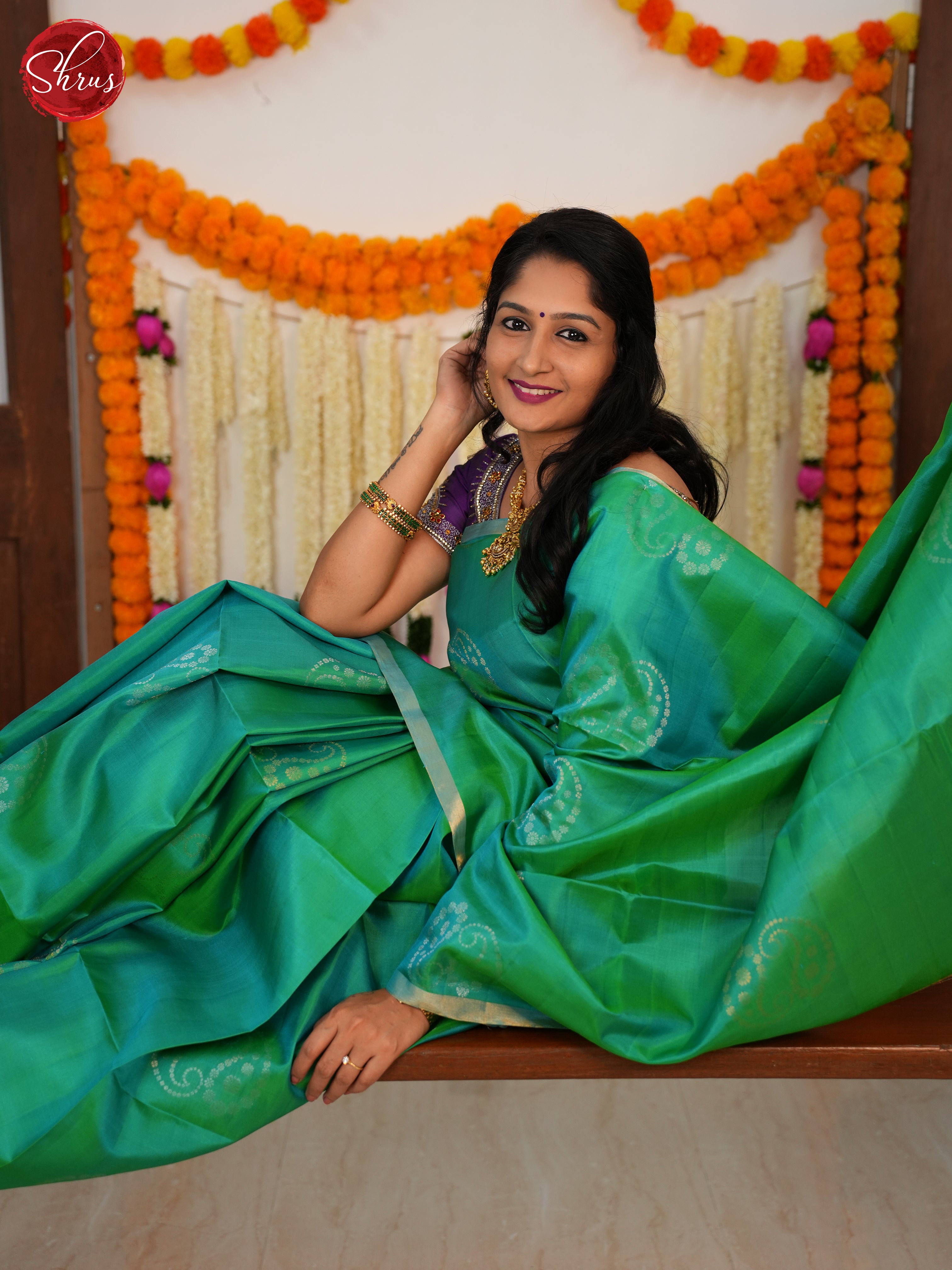Green & Blue - Soft Silk Saree - Shop on ShrusEternity.com